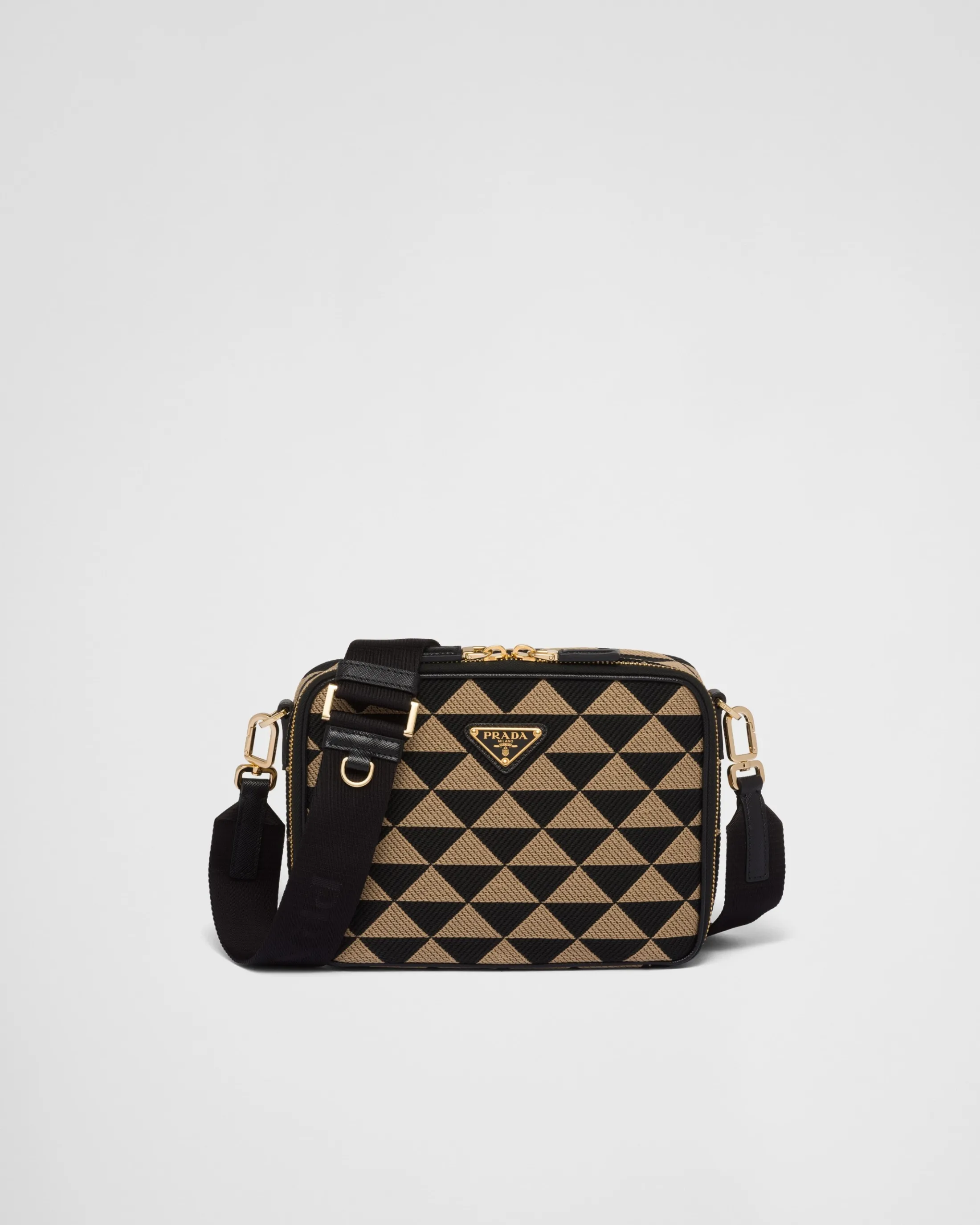 Prada Symbole embroidered fabric bag Black/beige Best