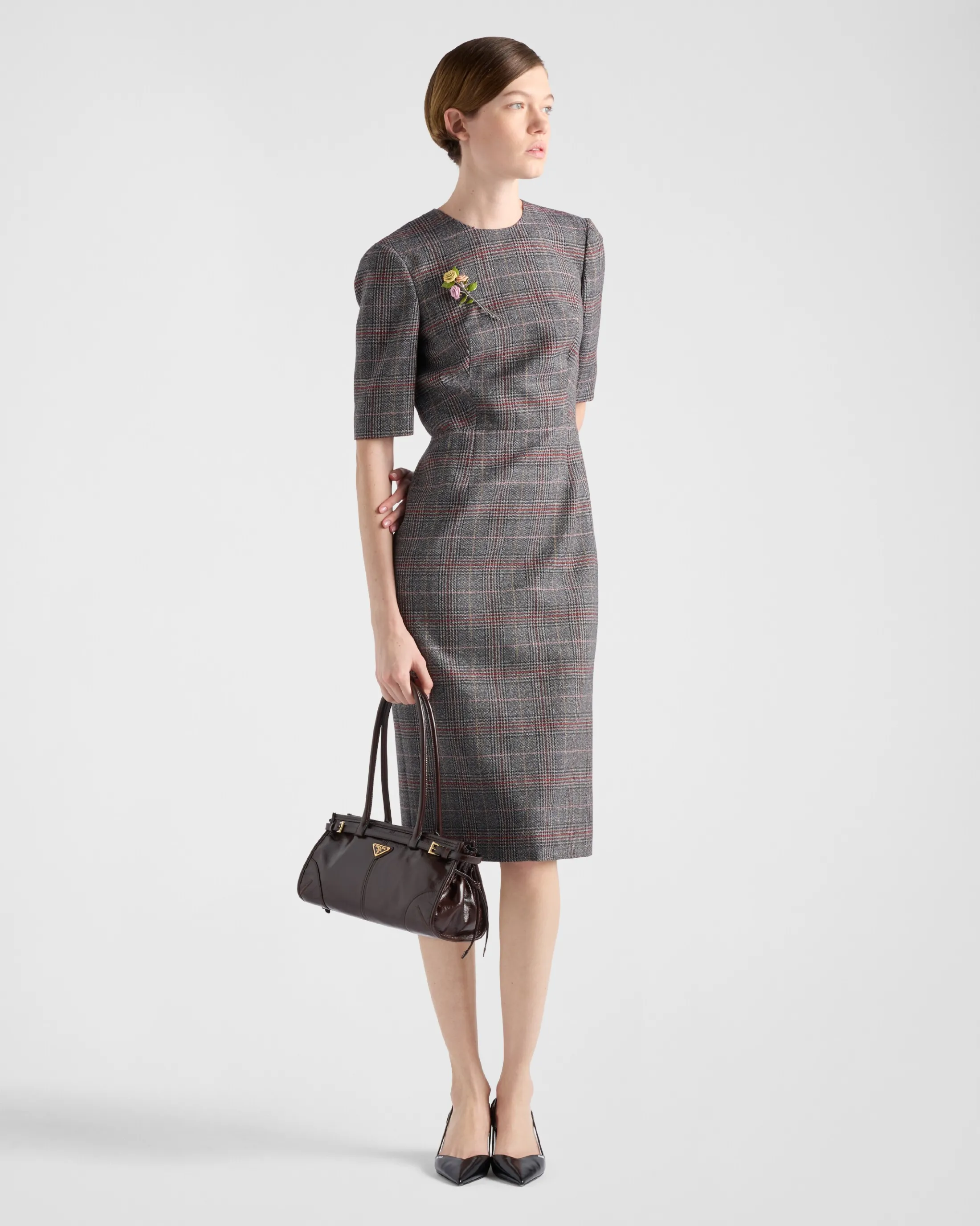 Prada Prince-of-Wales checked midi-dress Ebony Sale