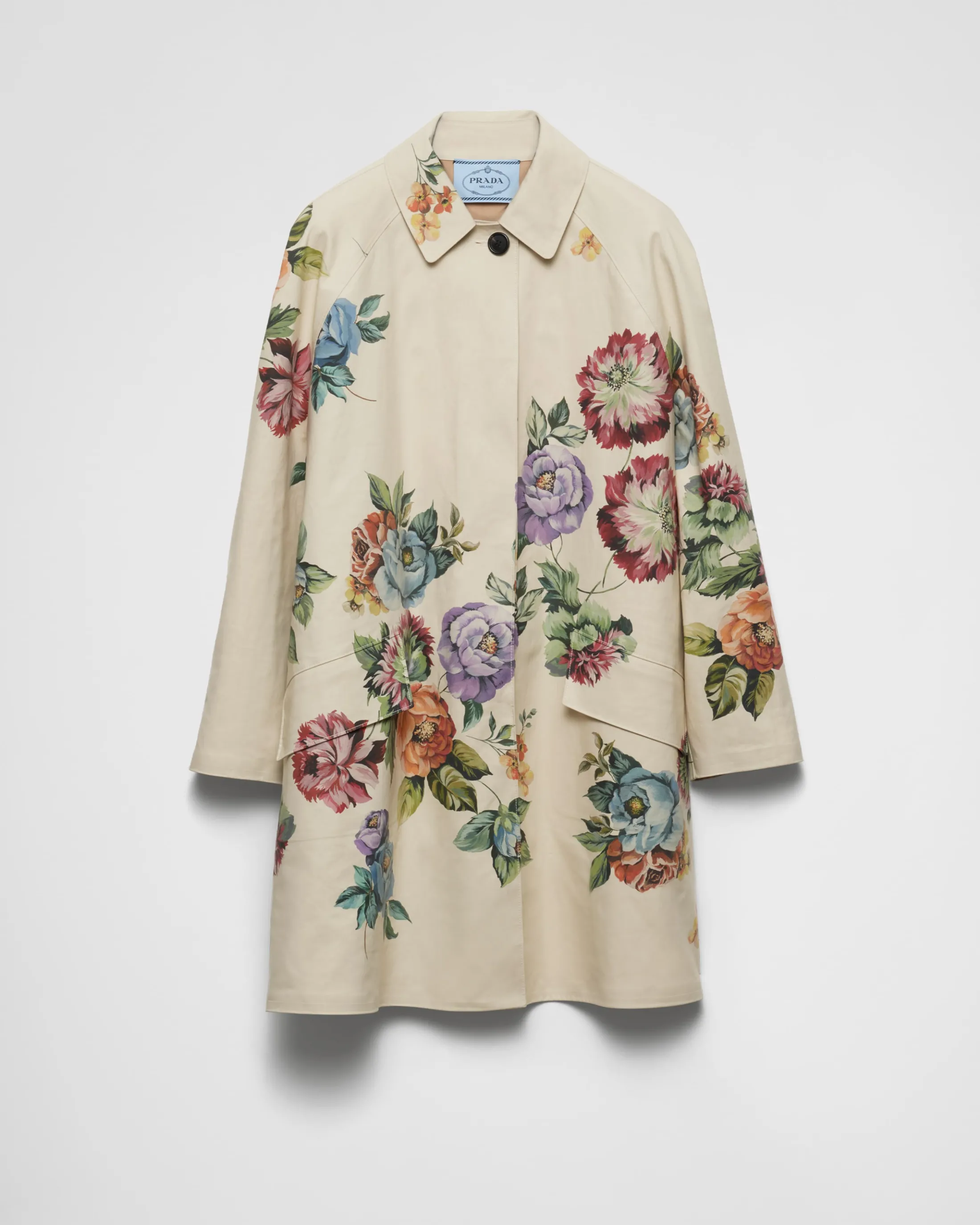 Prada Printed cotton single-breasted coat Sandbeige Cheap