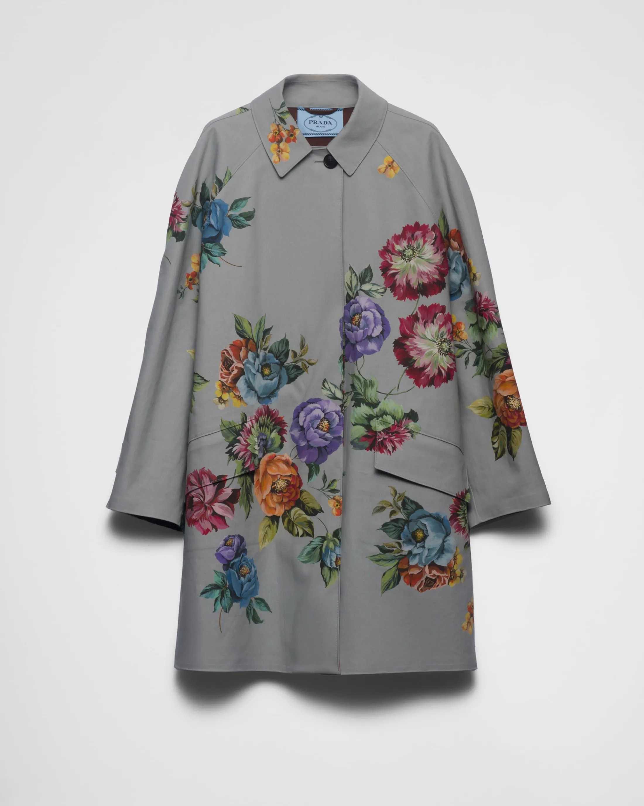 Prada Printed cotton single-breasted coat Steelgray Best Sale