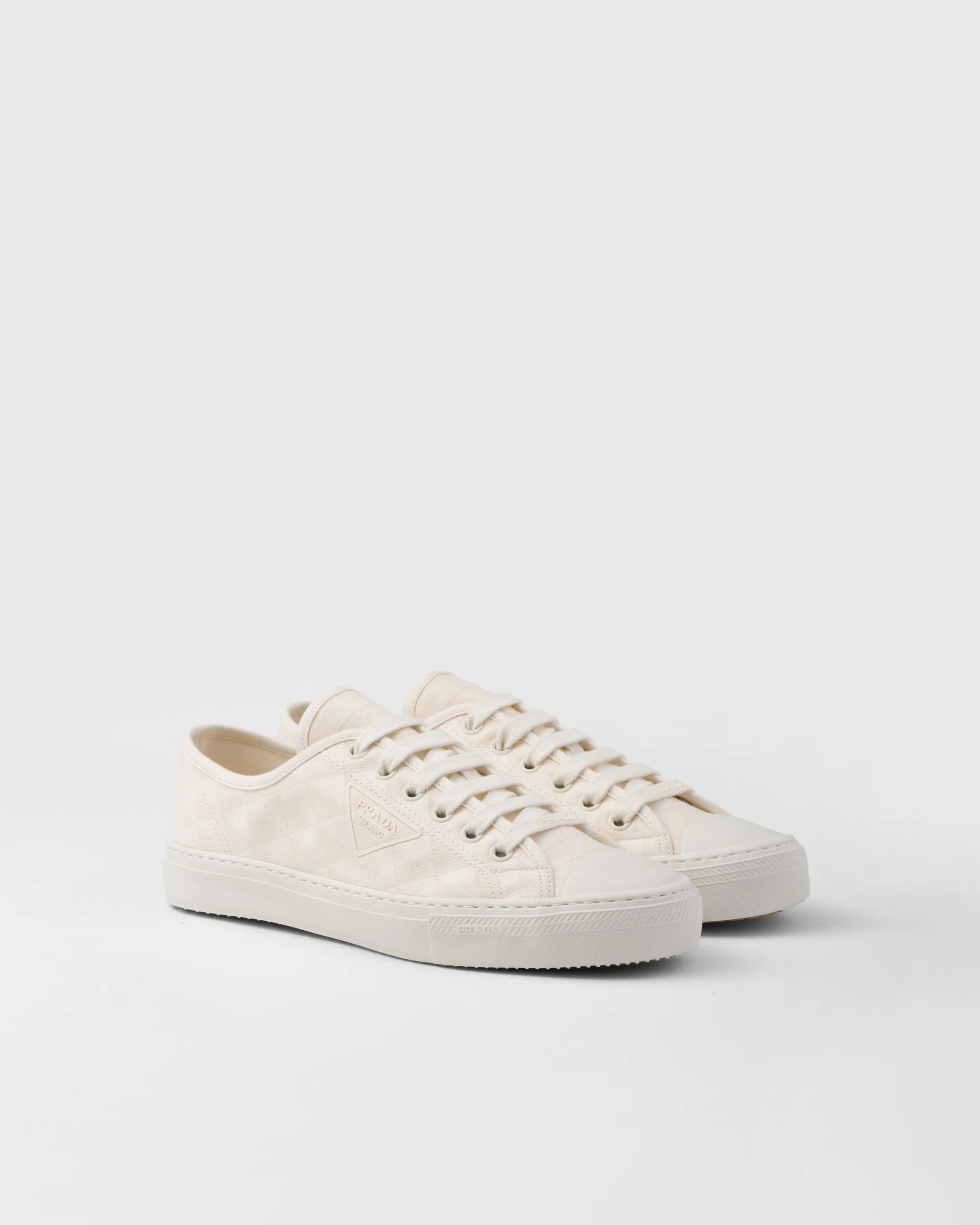 Prada Printed cotton sneakers Natural Flash Sale