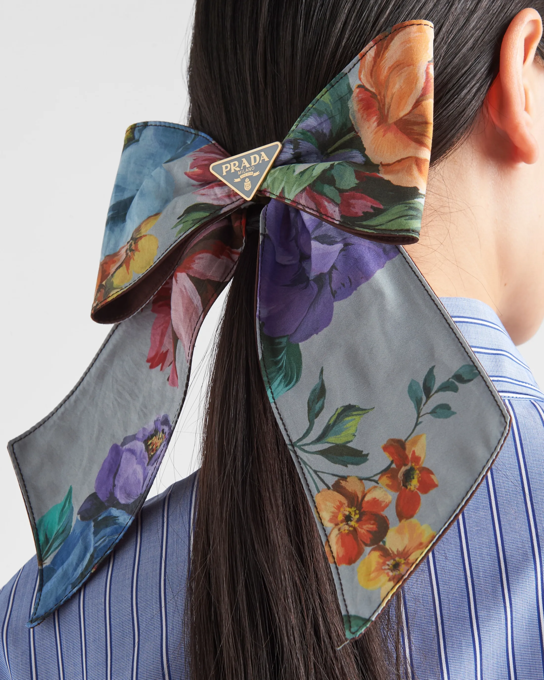 Prada Printed fabric hair clip Steelgray Best Sale