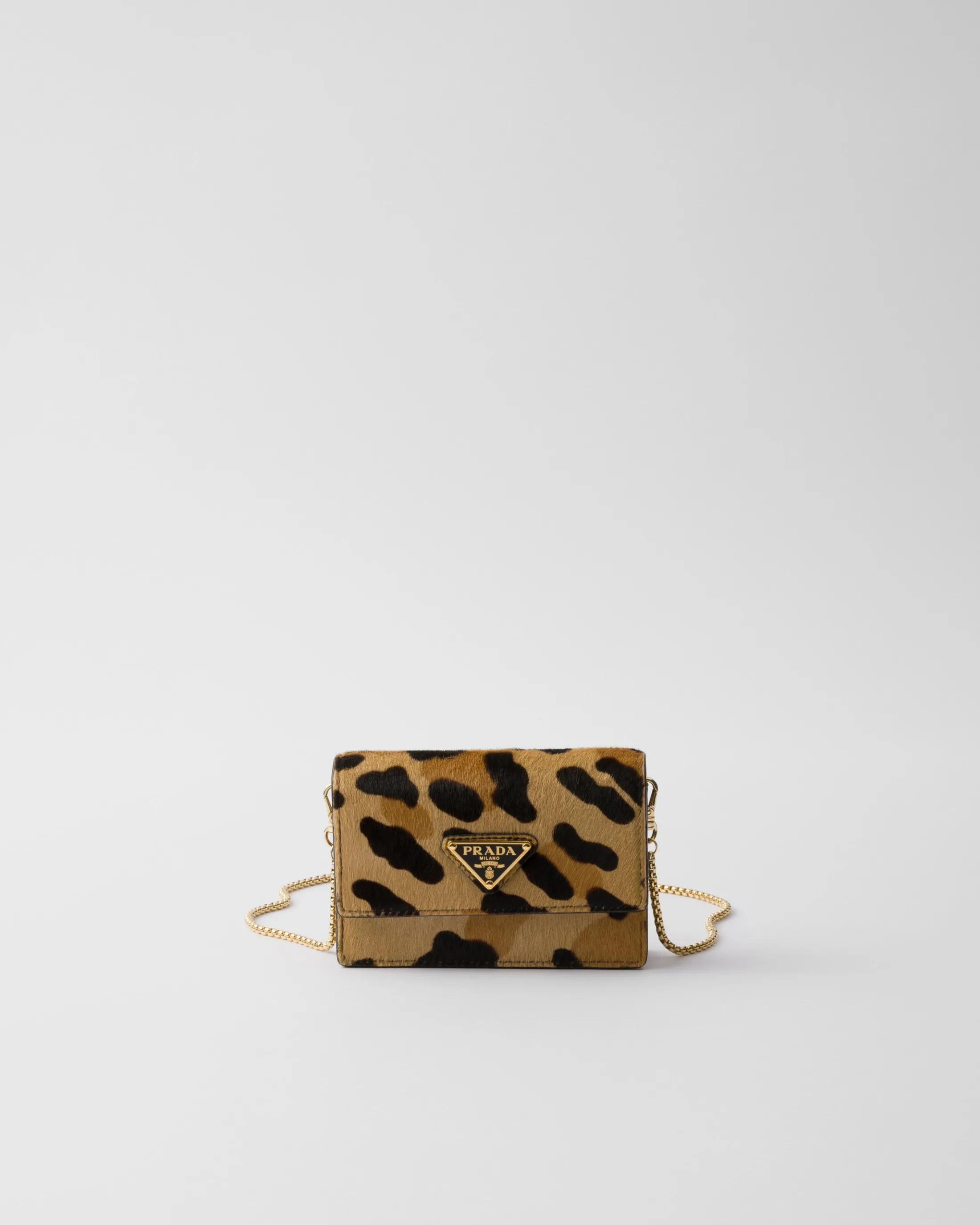 Prada Printed leather card holder with shoulder strap Honey Discount