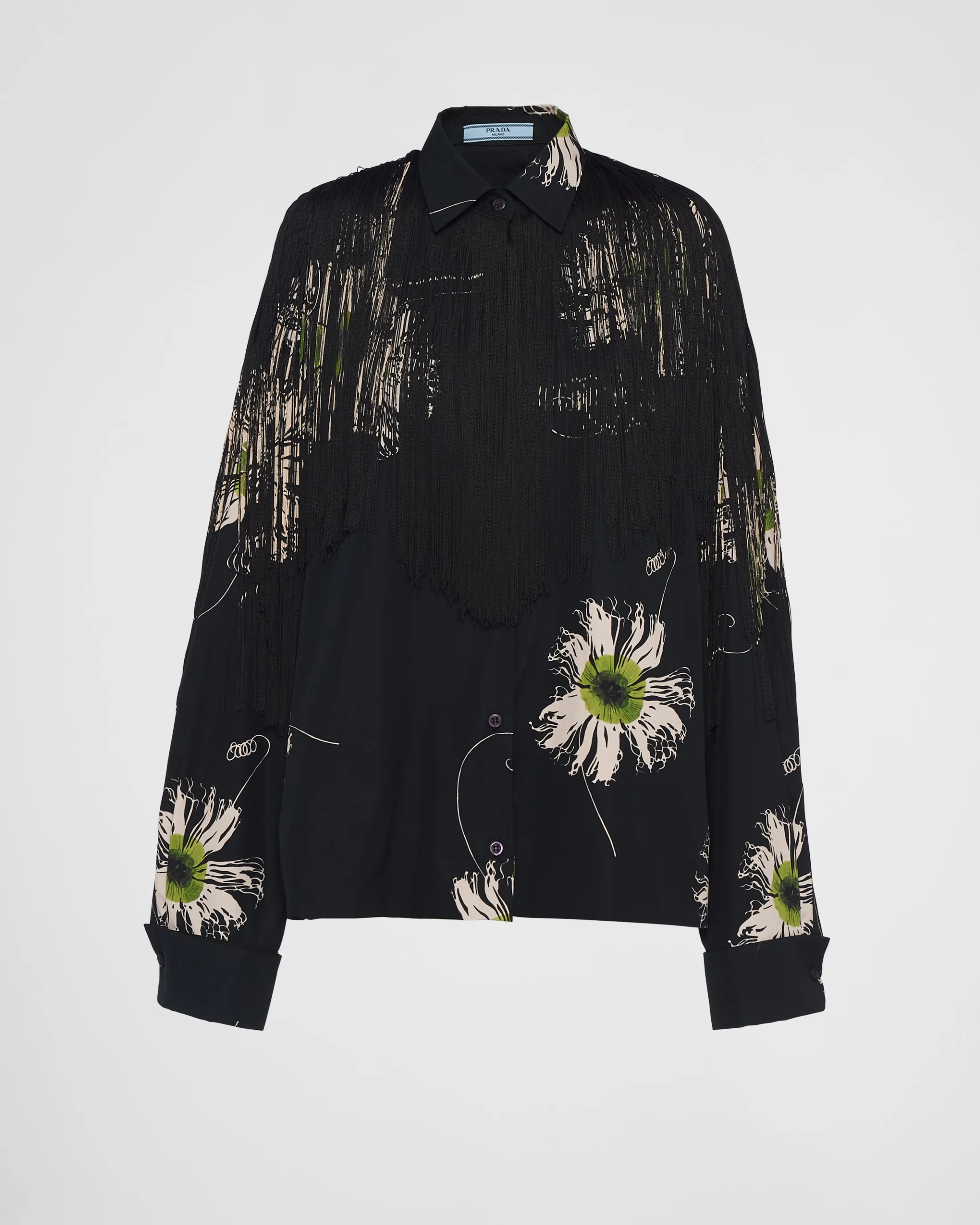 Prada Printed poplin shirt Ferngreen Outlet