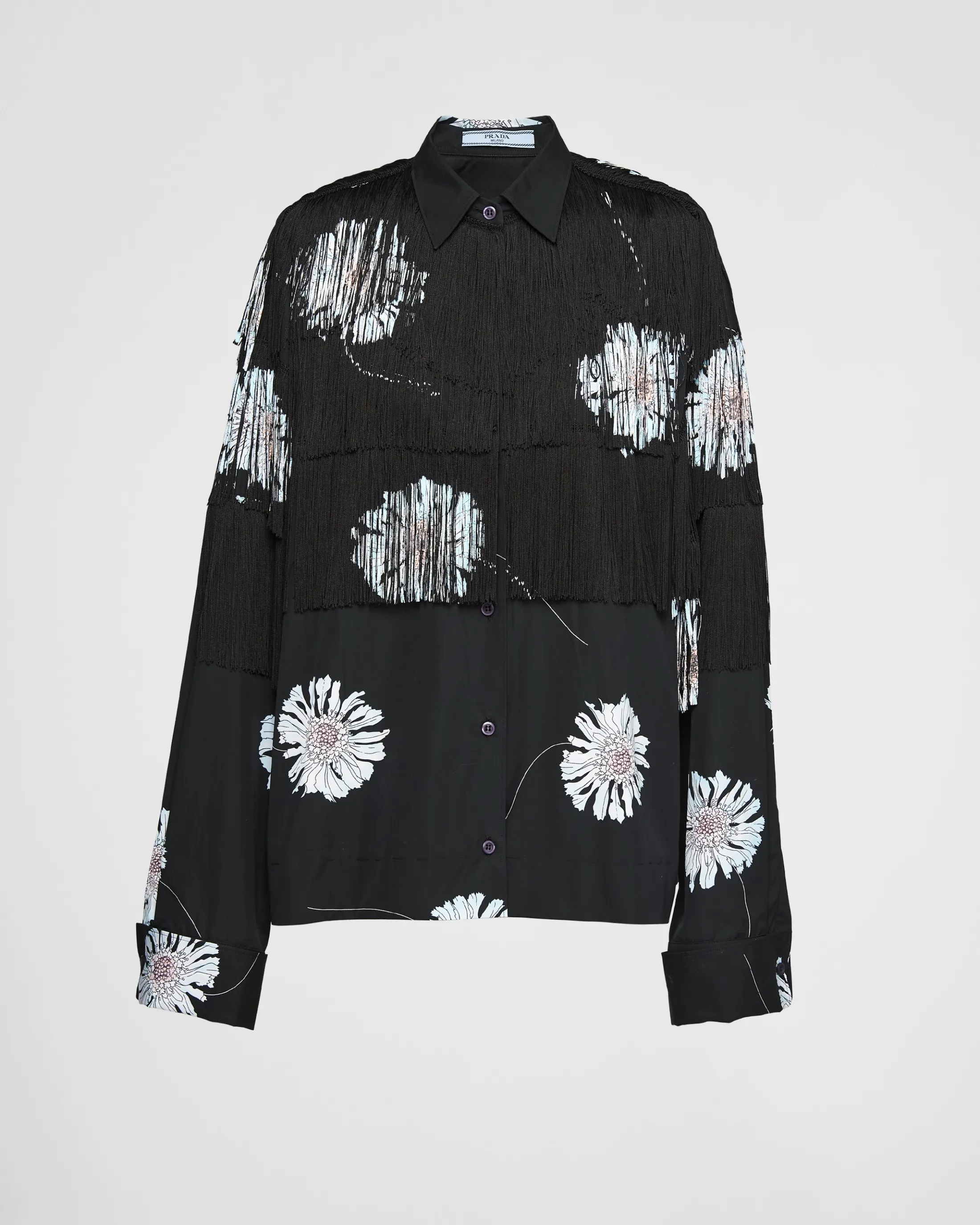 Prada Printed poplin shirt with fringe Astro Cheap