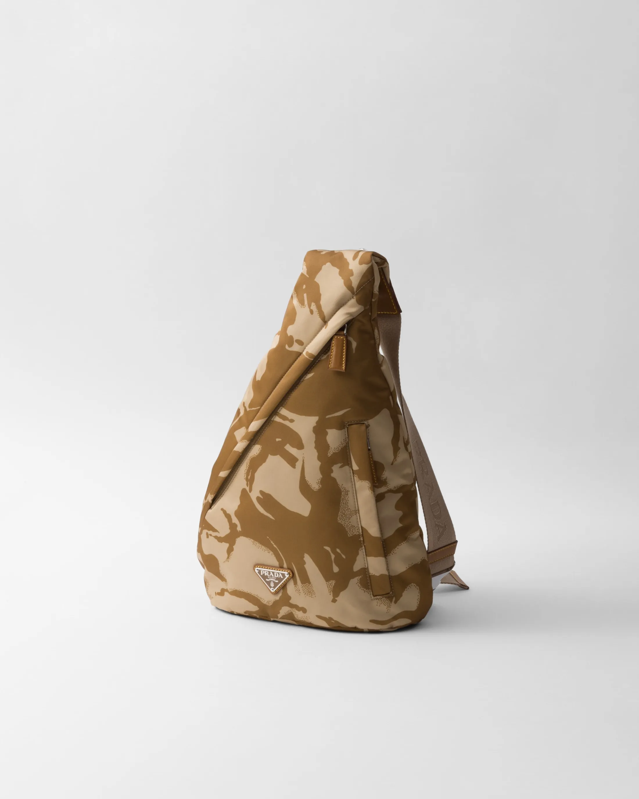 Prada Printed Re-Nylon and leather backpack Khaki Cheap