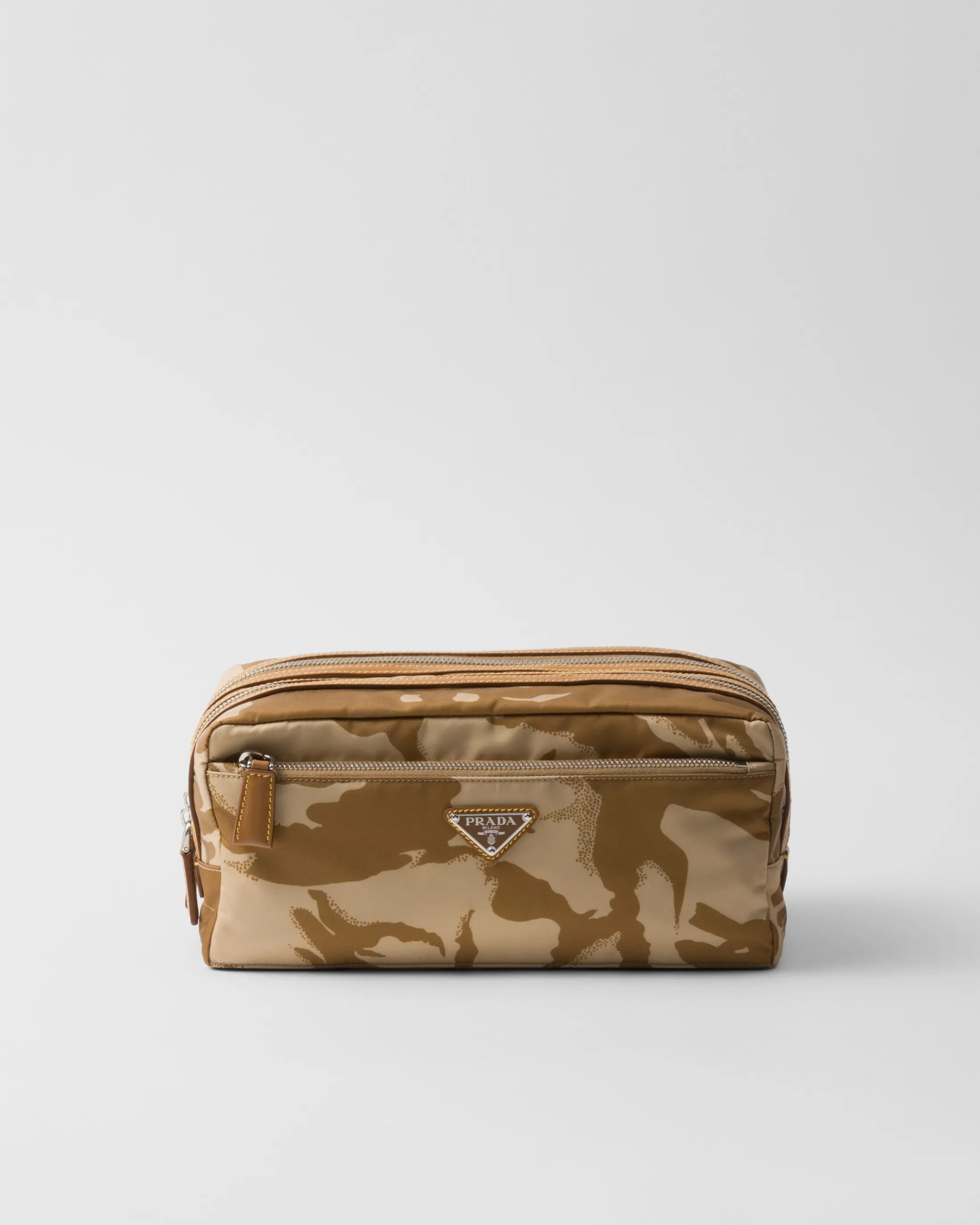 Prada Printed Re-Nylon and leather pouch Khaki Store