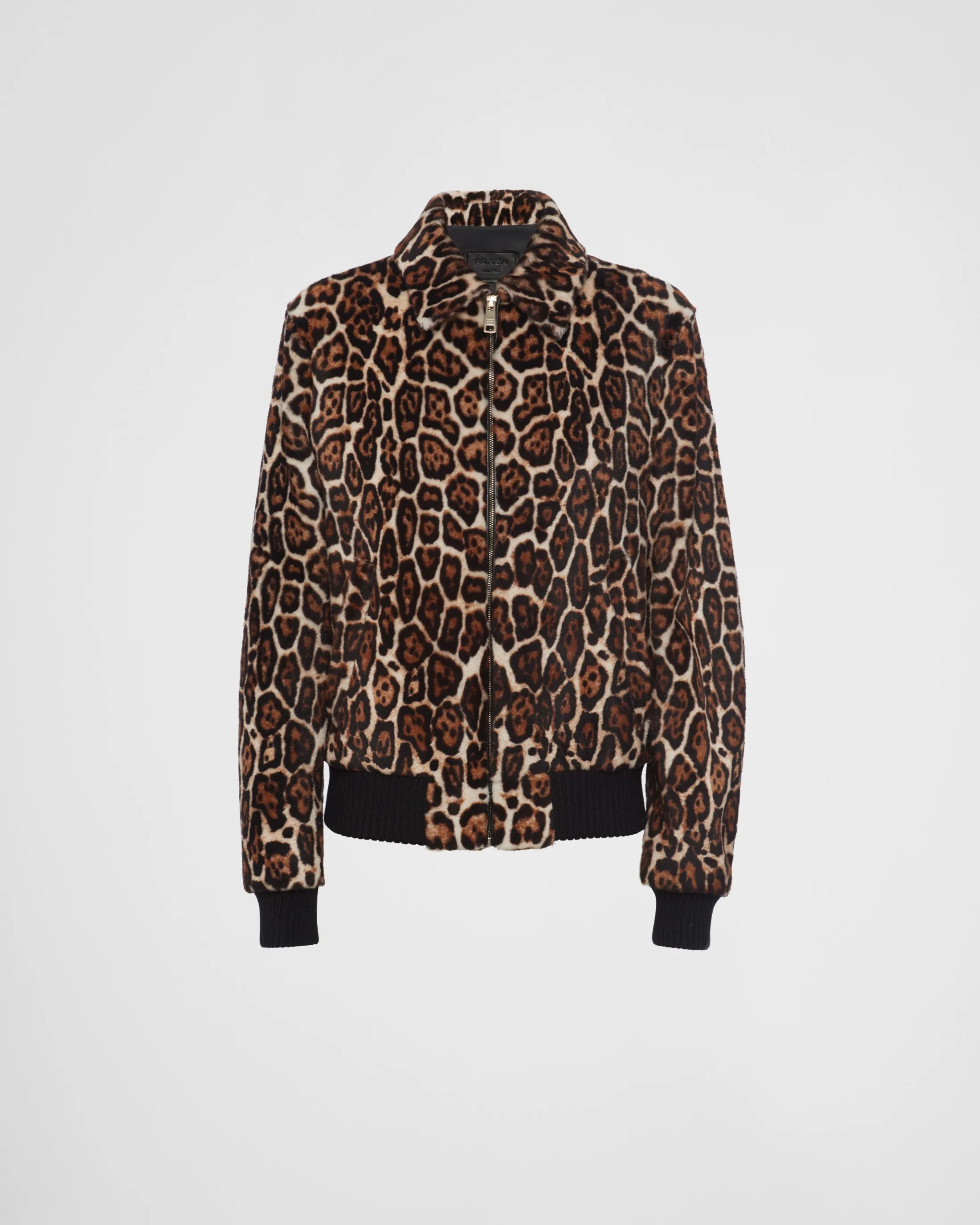 Prada Printed shearling bomber jacket Beige/darkbrown Hot