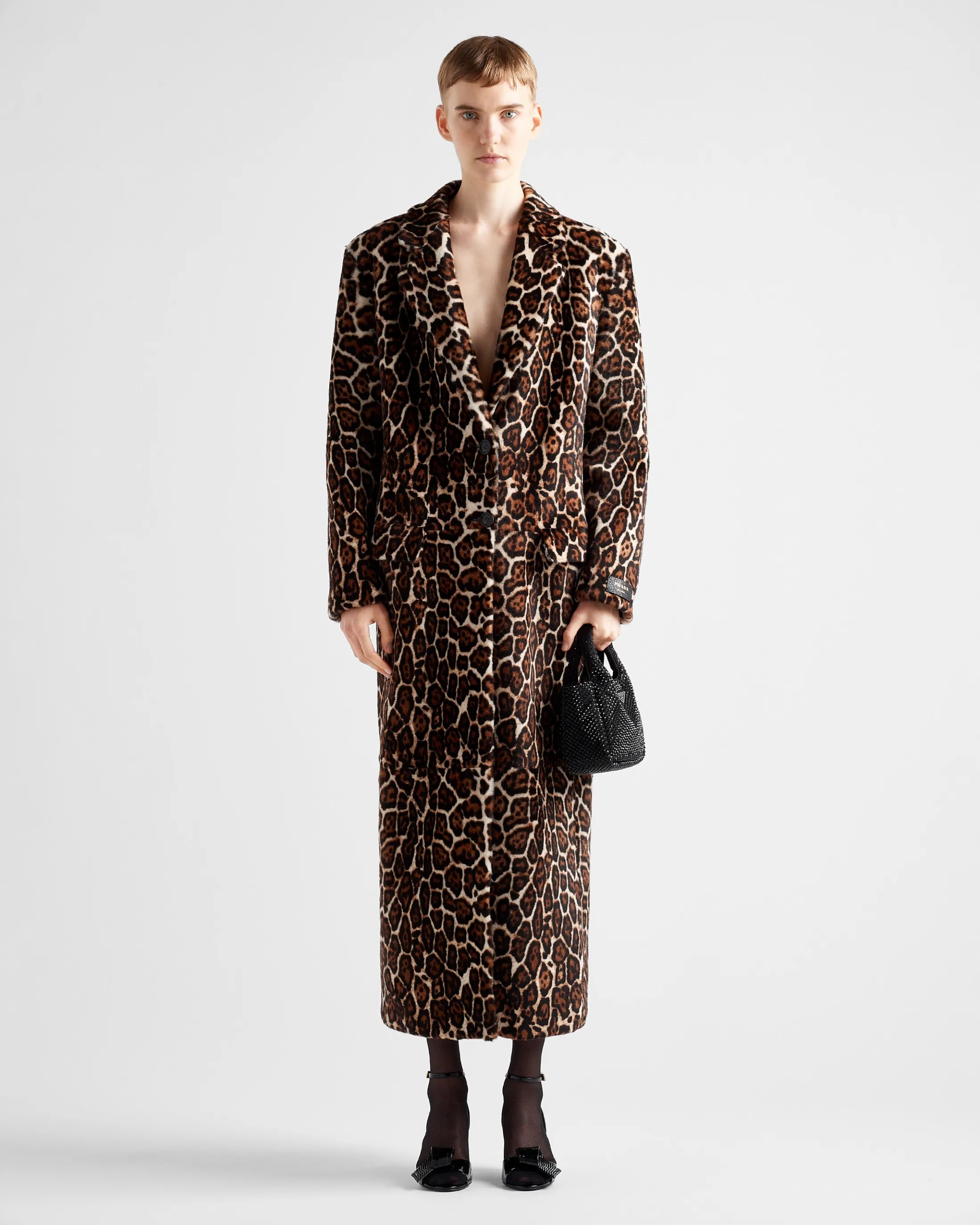 Prada Printed sheepskin coat Beige/darkbrown Hot