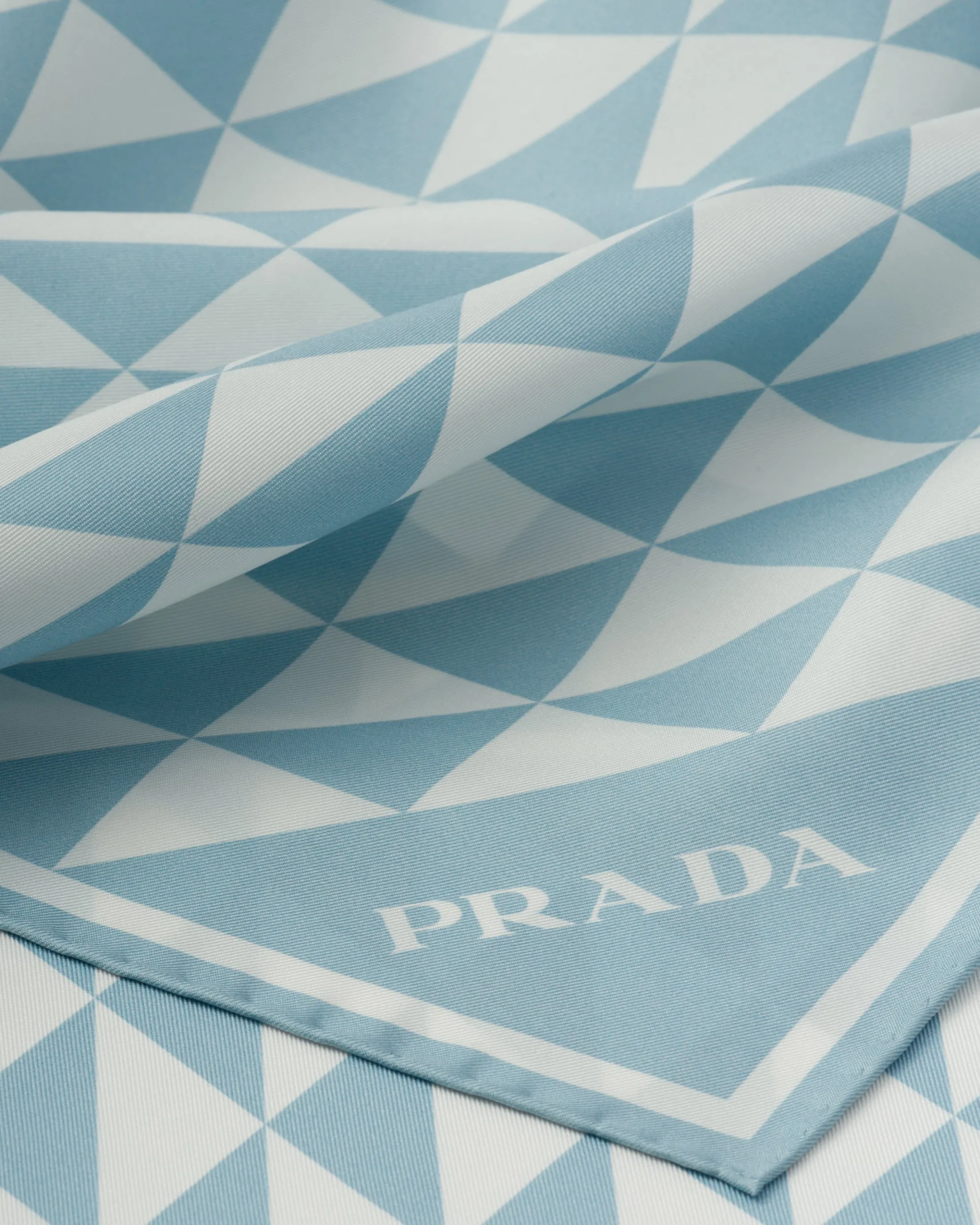 Prada Printed silk twill scarf Skyblue/white Flash Sale