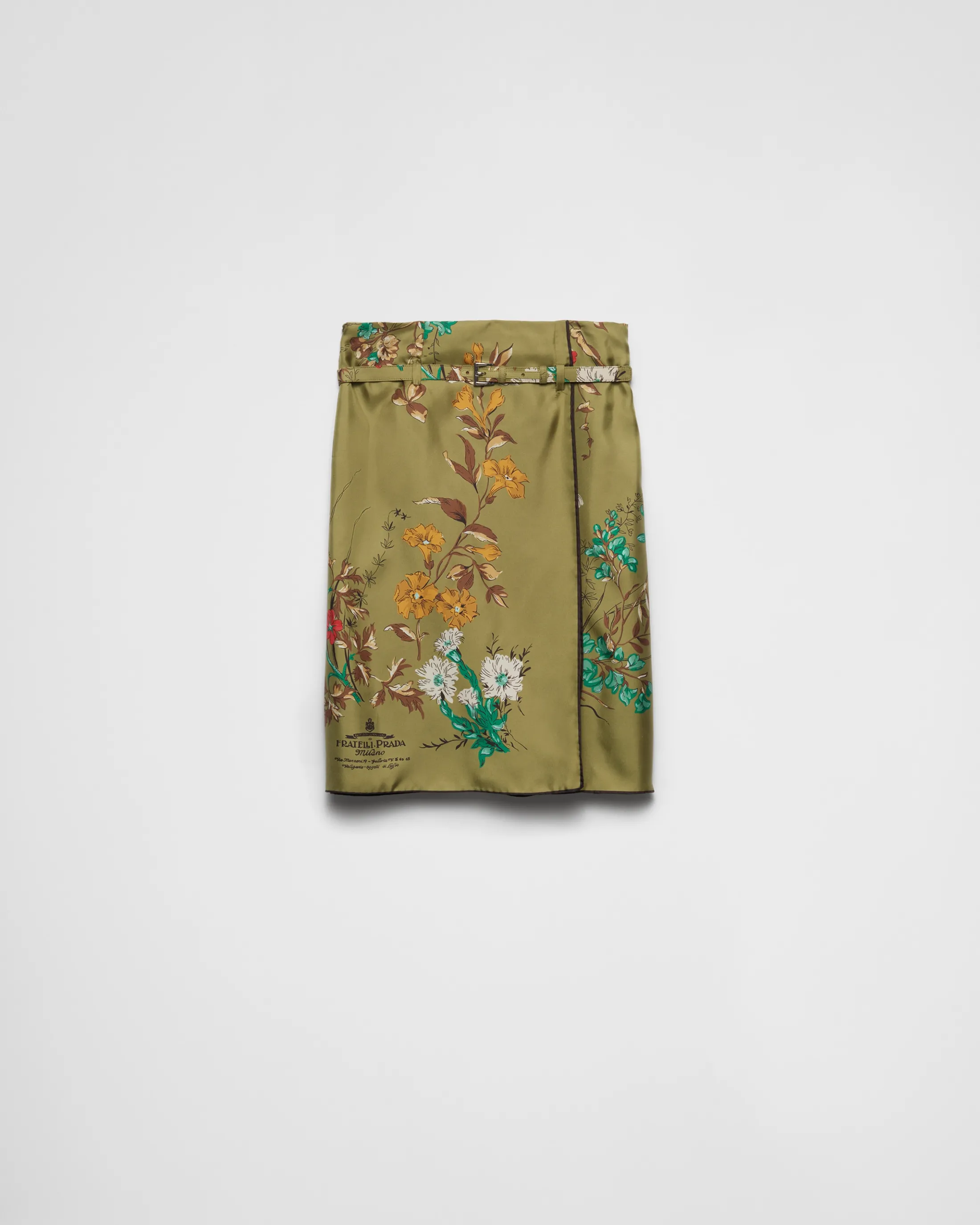 Prada Printed silk twill skirt Militarygreen Sale