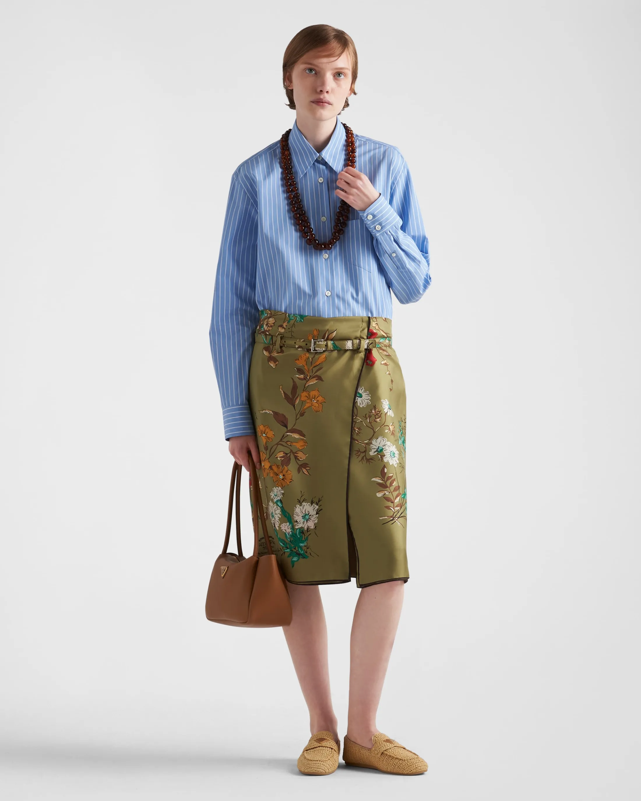 Prada Printed silk twill skirt Militarygreen Sale