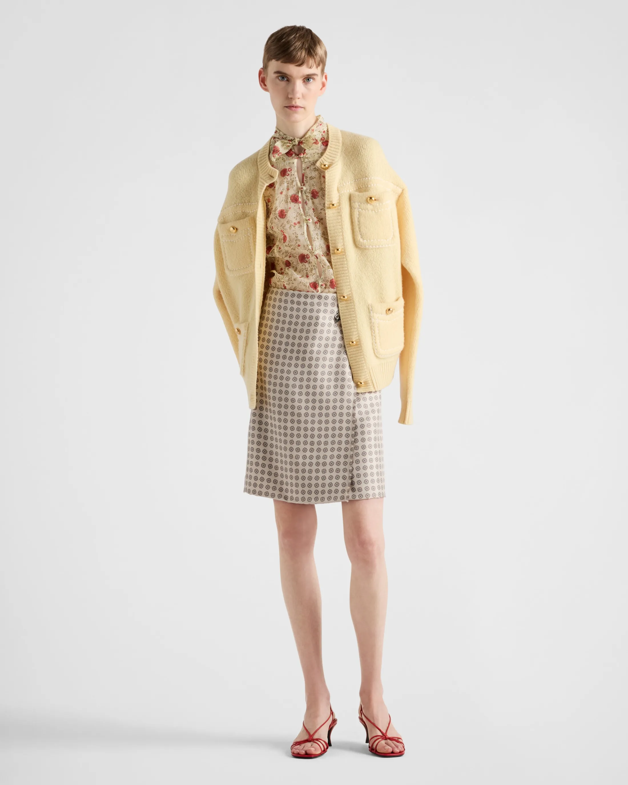 Prada Printed silk twill skirt Sandbeige Discount