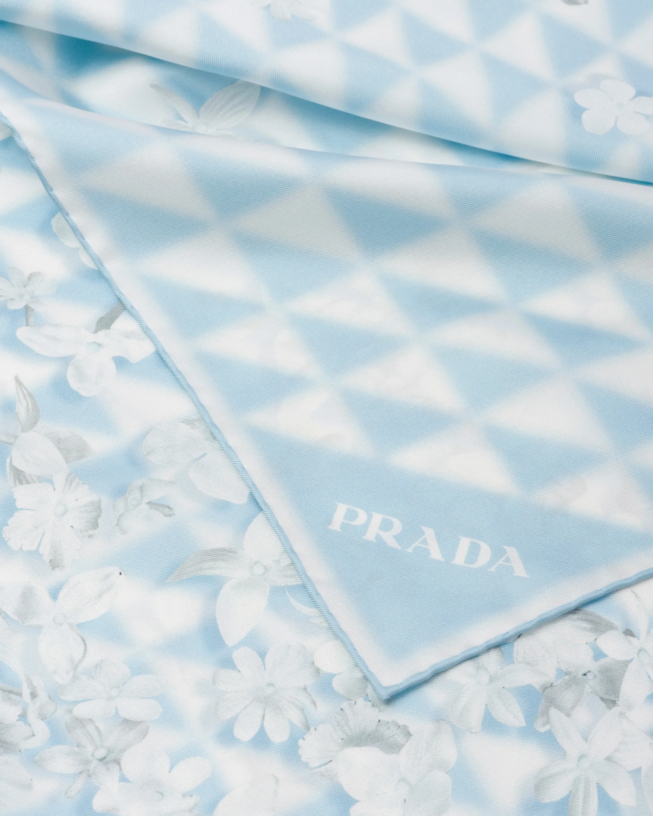 Prada Printed twill scarf Crystal/white Online