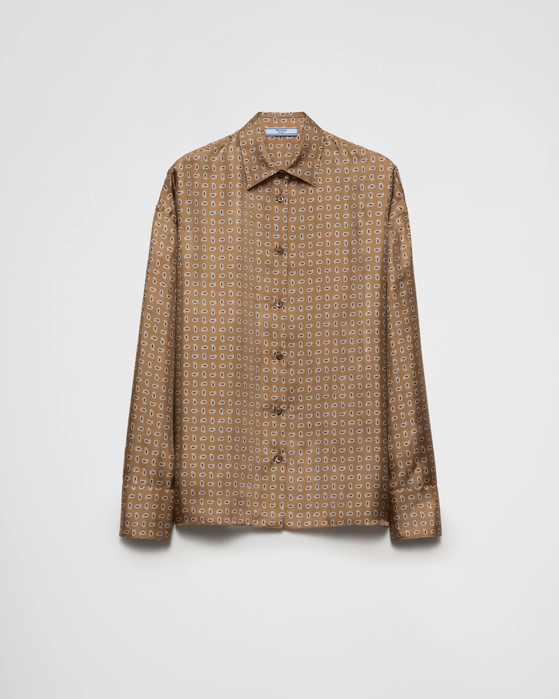 Prada Printed twill silk shirt Corkbeige Clearance