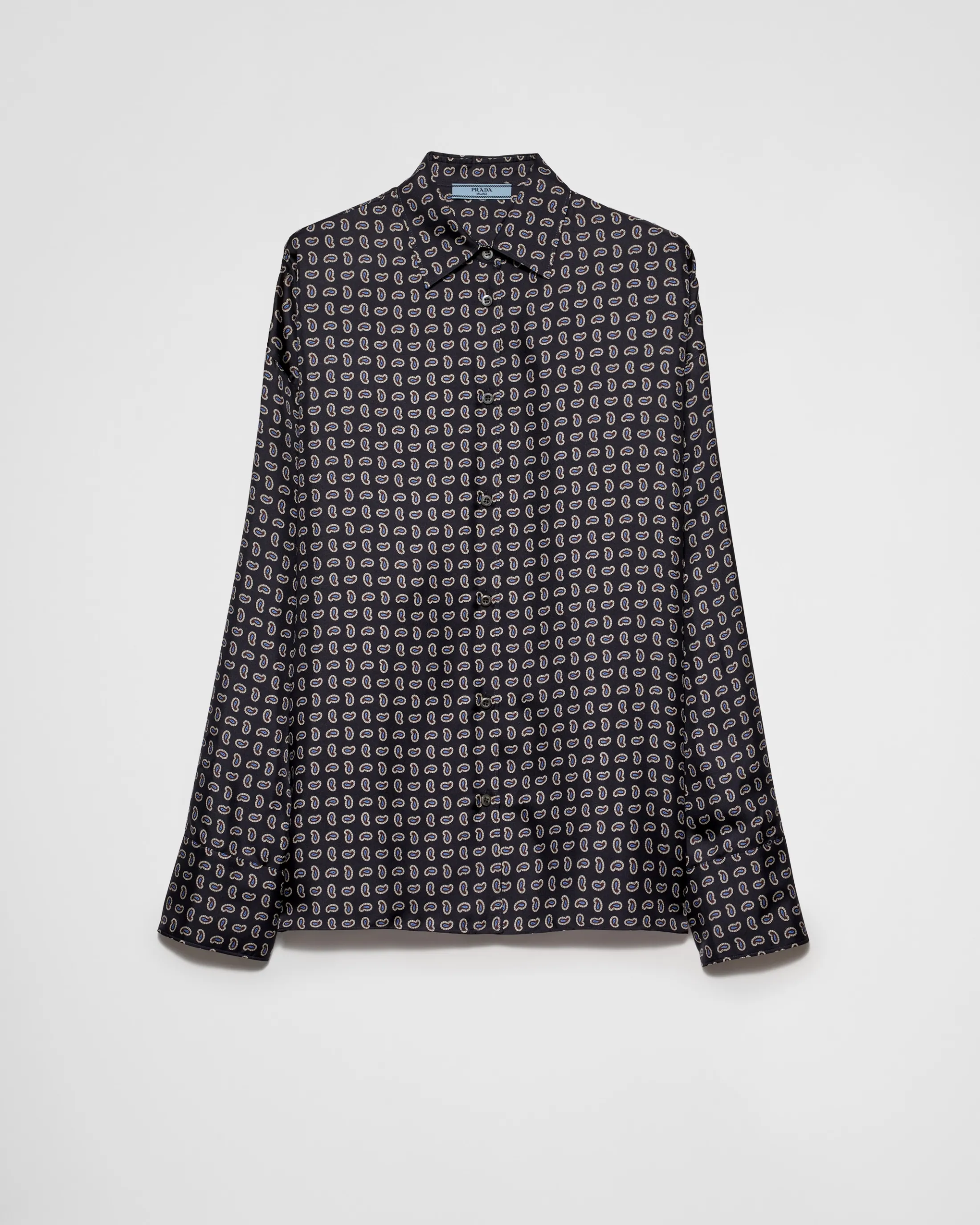 Prada Printed twill silk shirt Navy Flash Sale