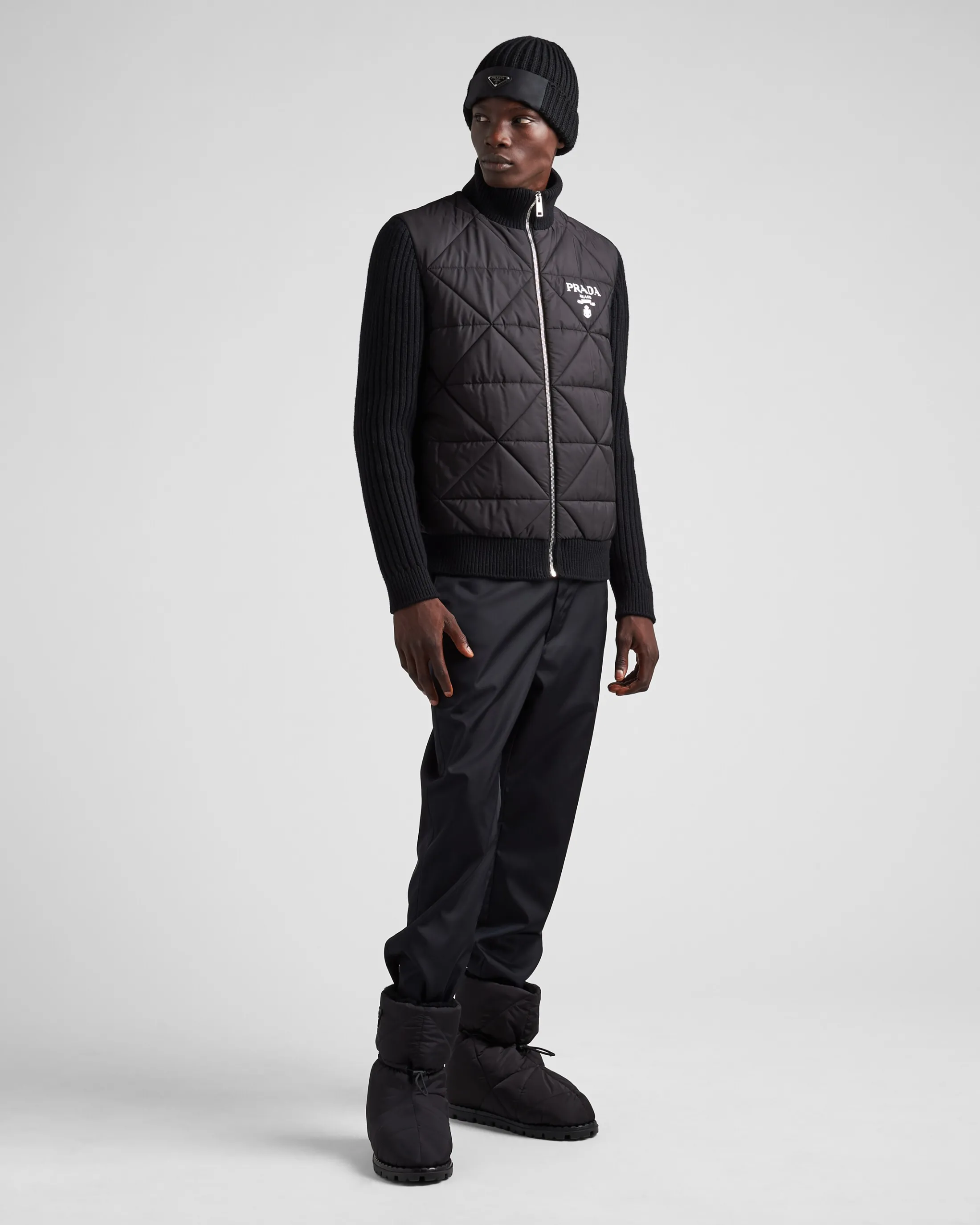 Prada Quilted Re-Nylon and cashmere jacket Black Outlet