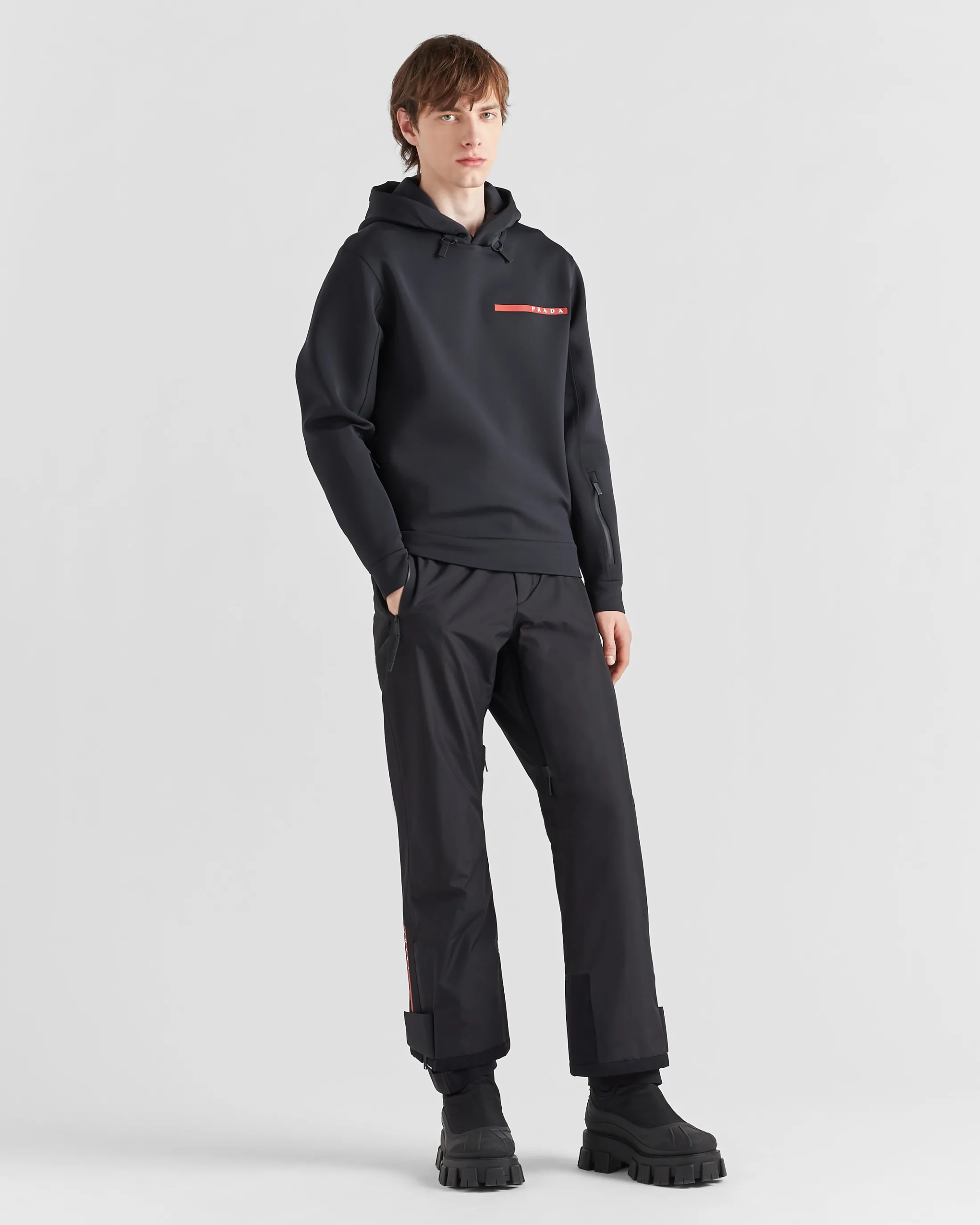 Prada Recycled double jersey hoodie Black Best Sale