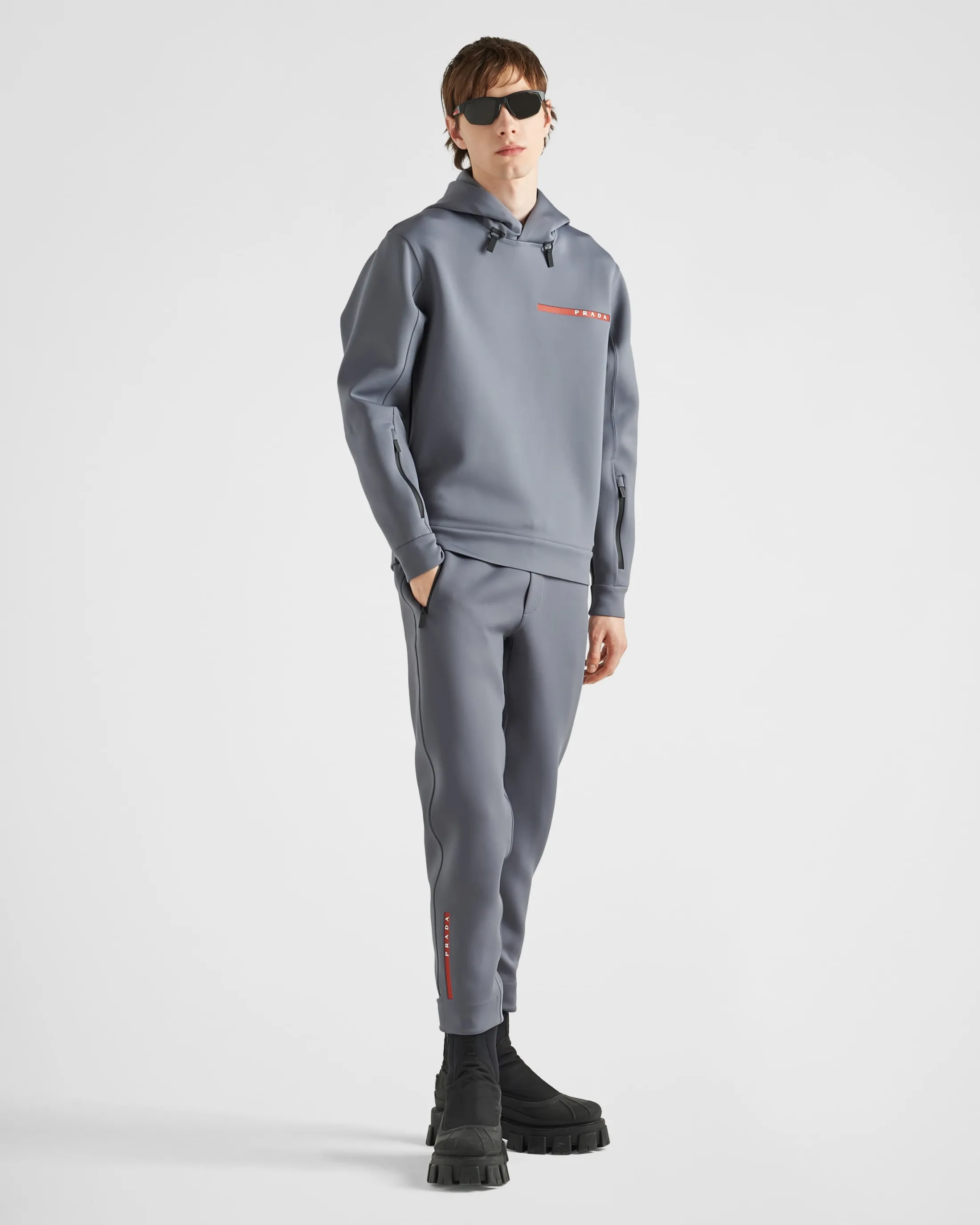 Prada Recycled double jersey hoodie Irongray Hot