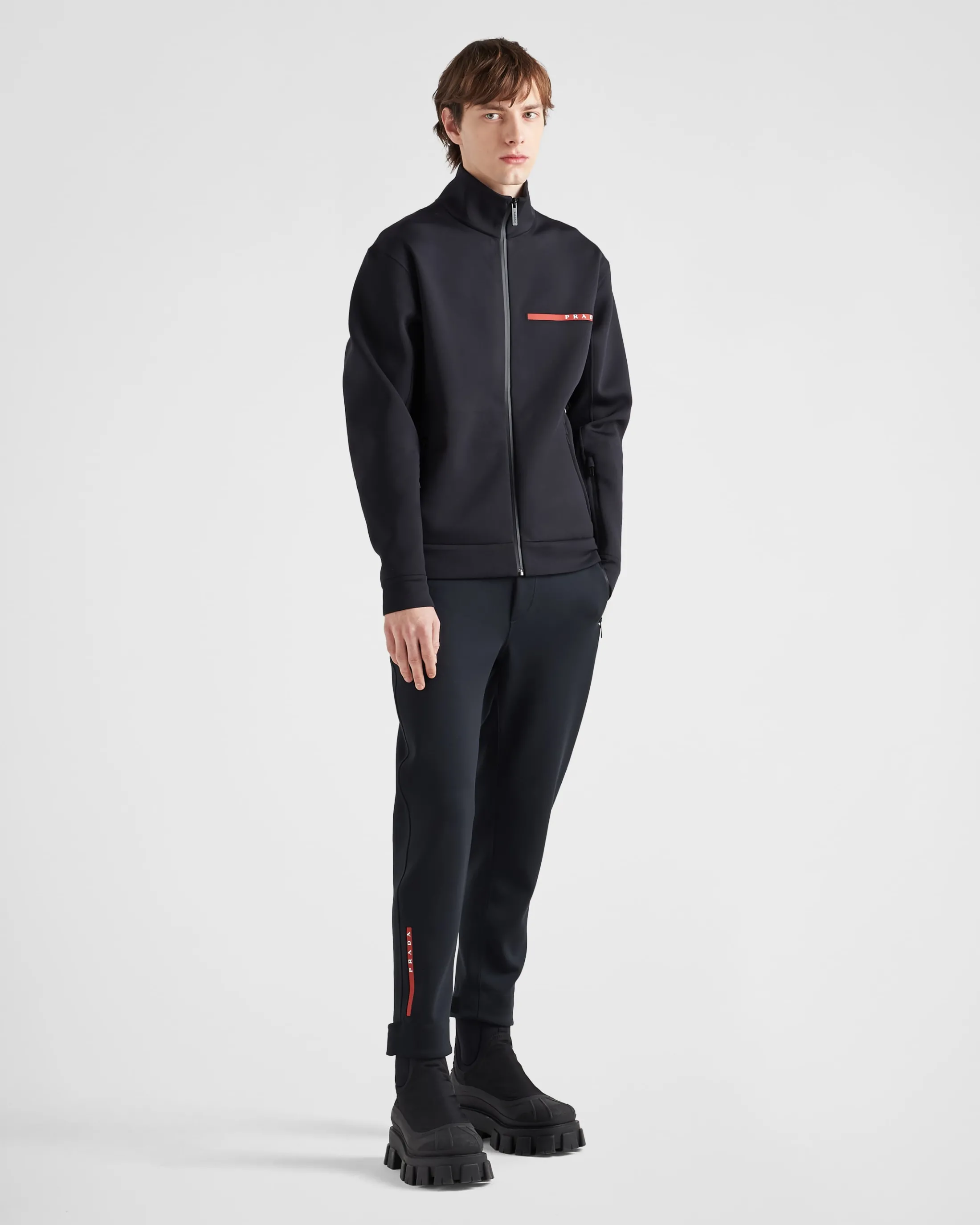 Prada Recycled double jersey zip-up sweatshirt Black Best Sale