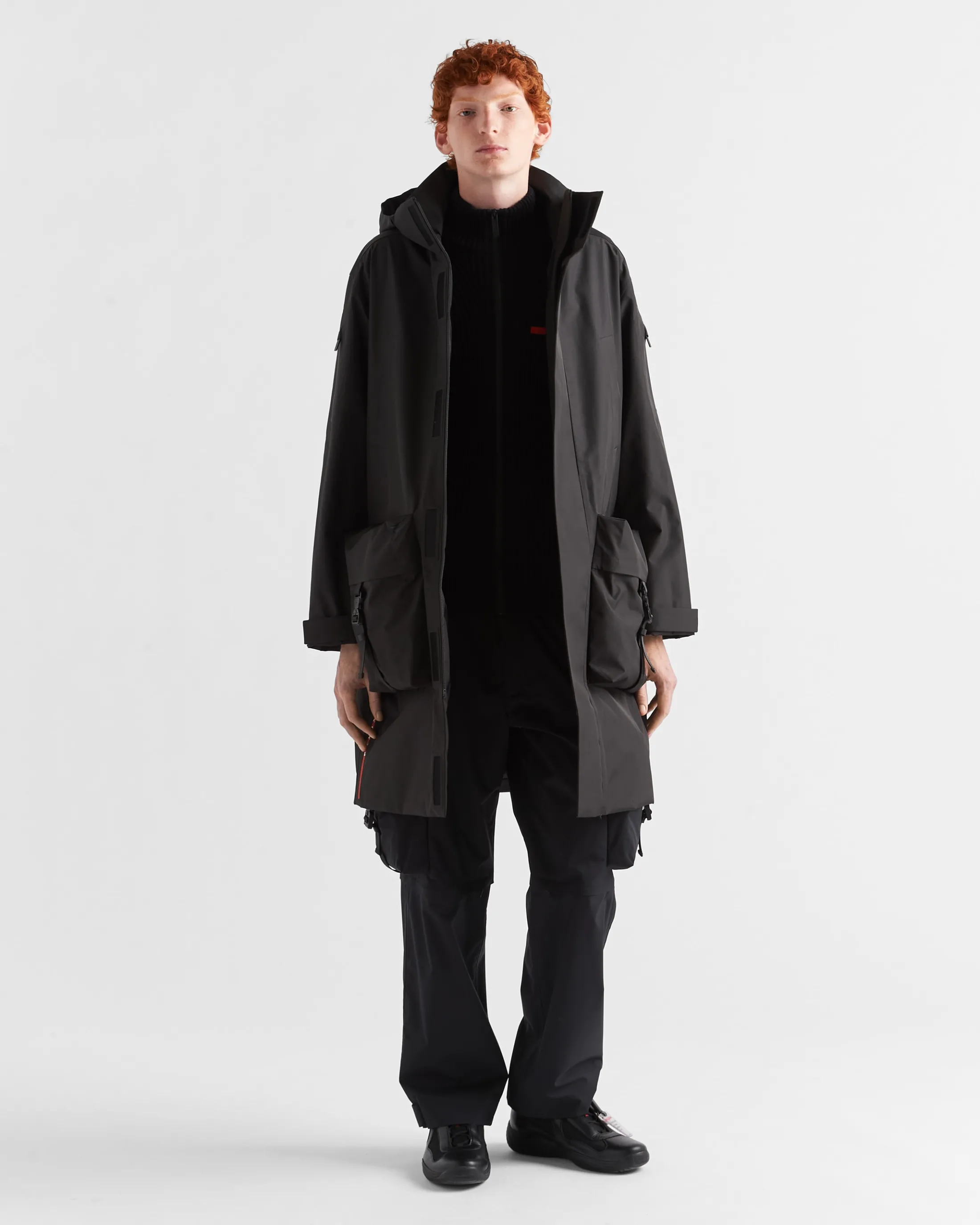 Prada Recycled technical fabric raincoat Black Discount