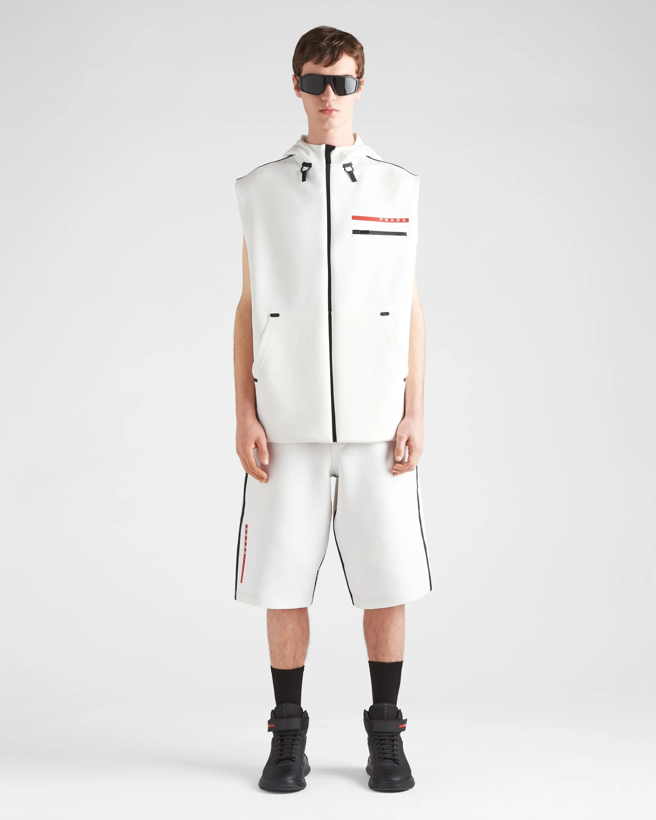 Prada Recycled technical jersey hoodie with heat-sealed tape White Best Sale