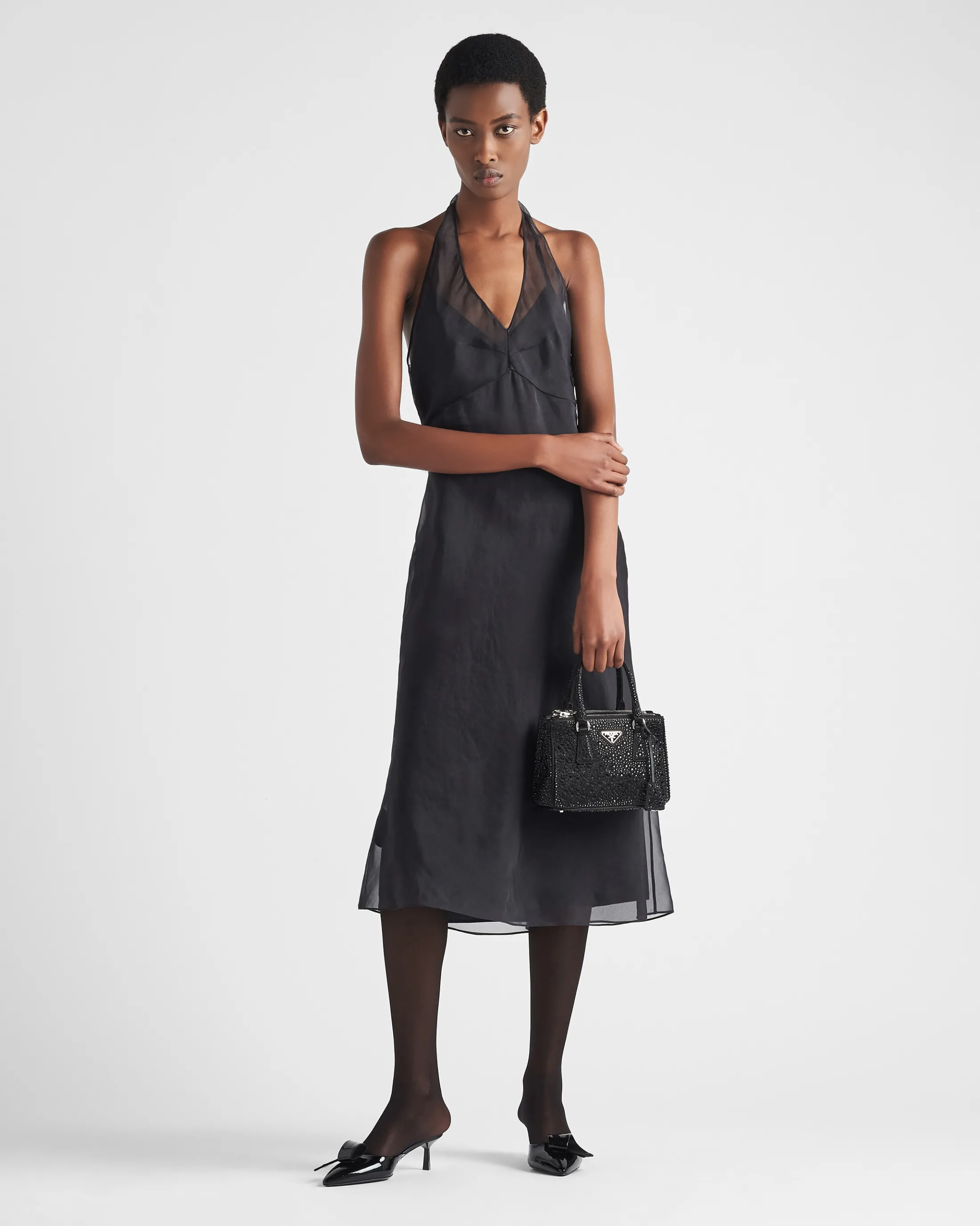 Prada Re-Edition 1995 organza halter dress Black Flash Sale