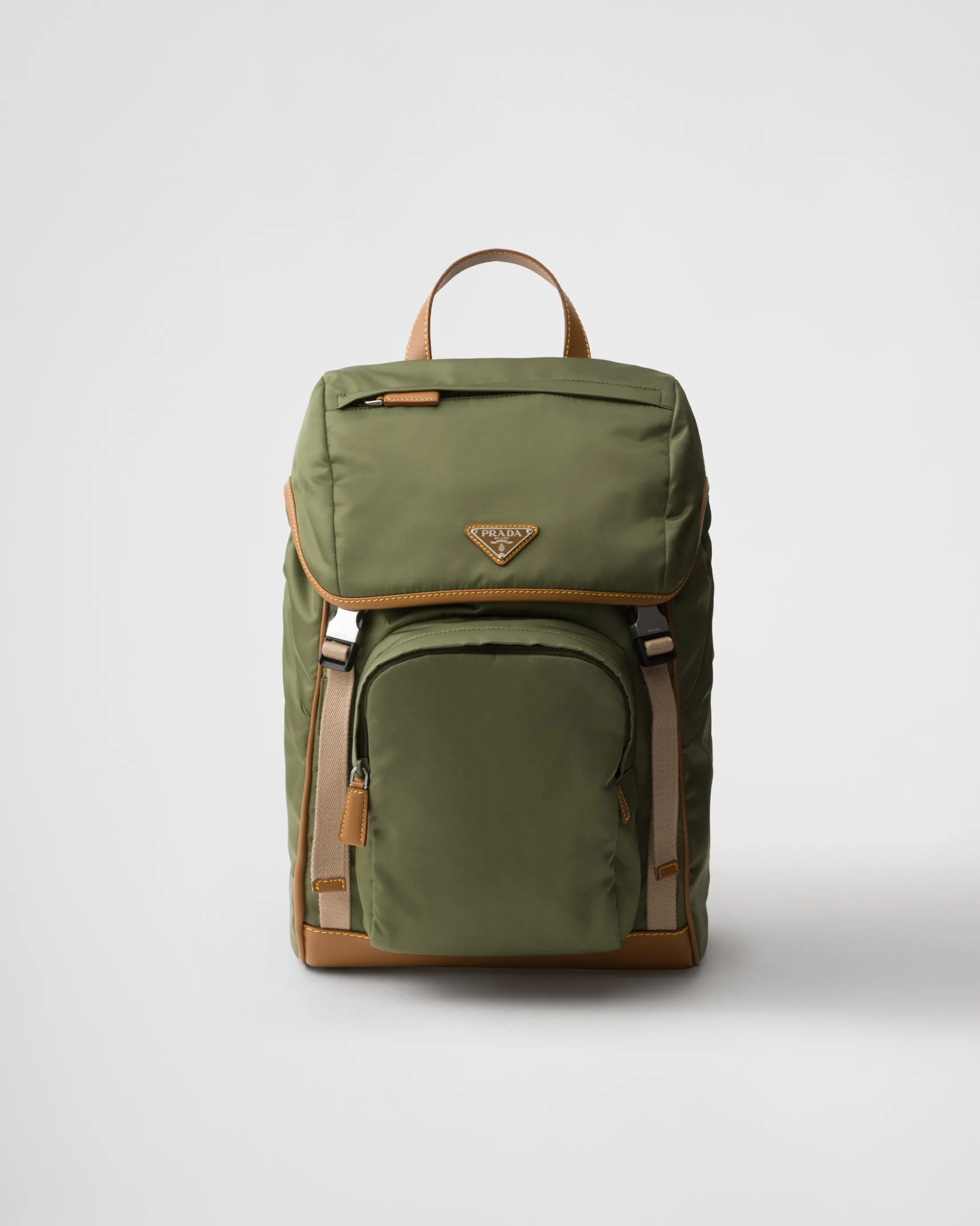 Prada Re-Nylon and leather backpack Military/caramel Clearance