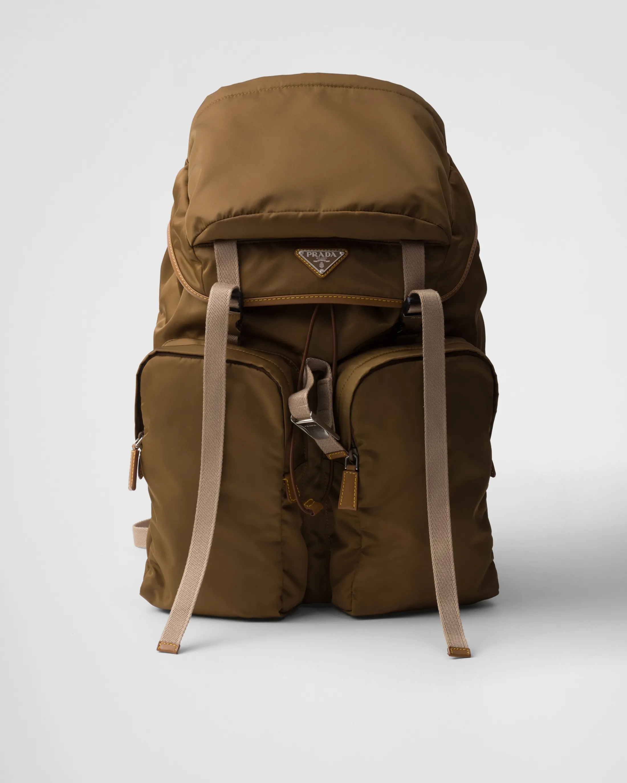 Prada Re-Nylon and leather backpack Corkbeige Best Sale