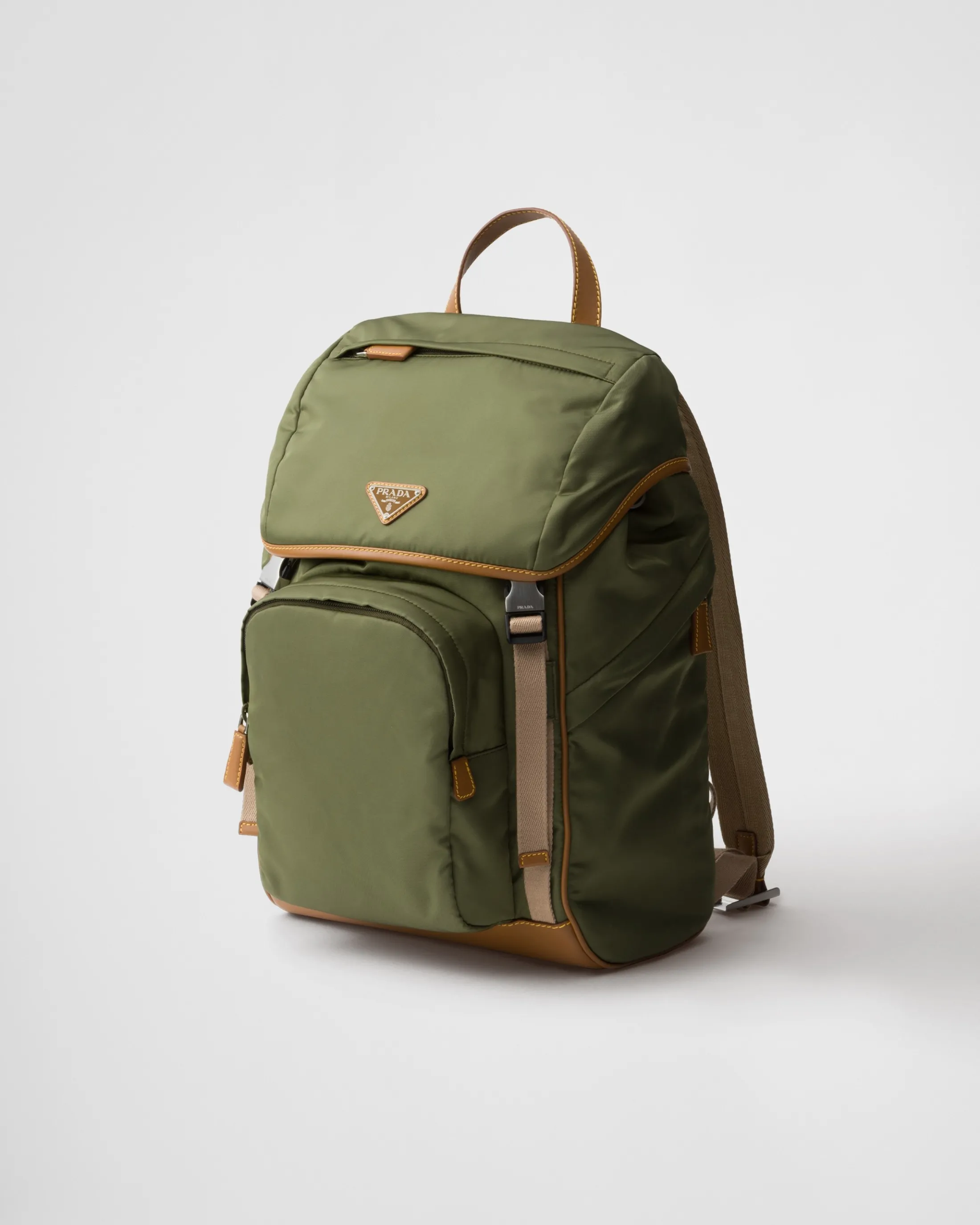 Prada Re-Nylon and leather backpack Military/caramel Clearance