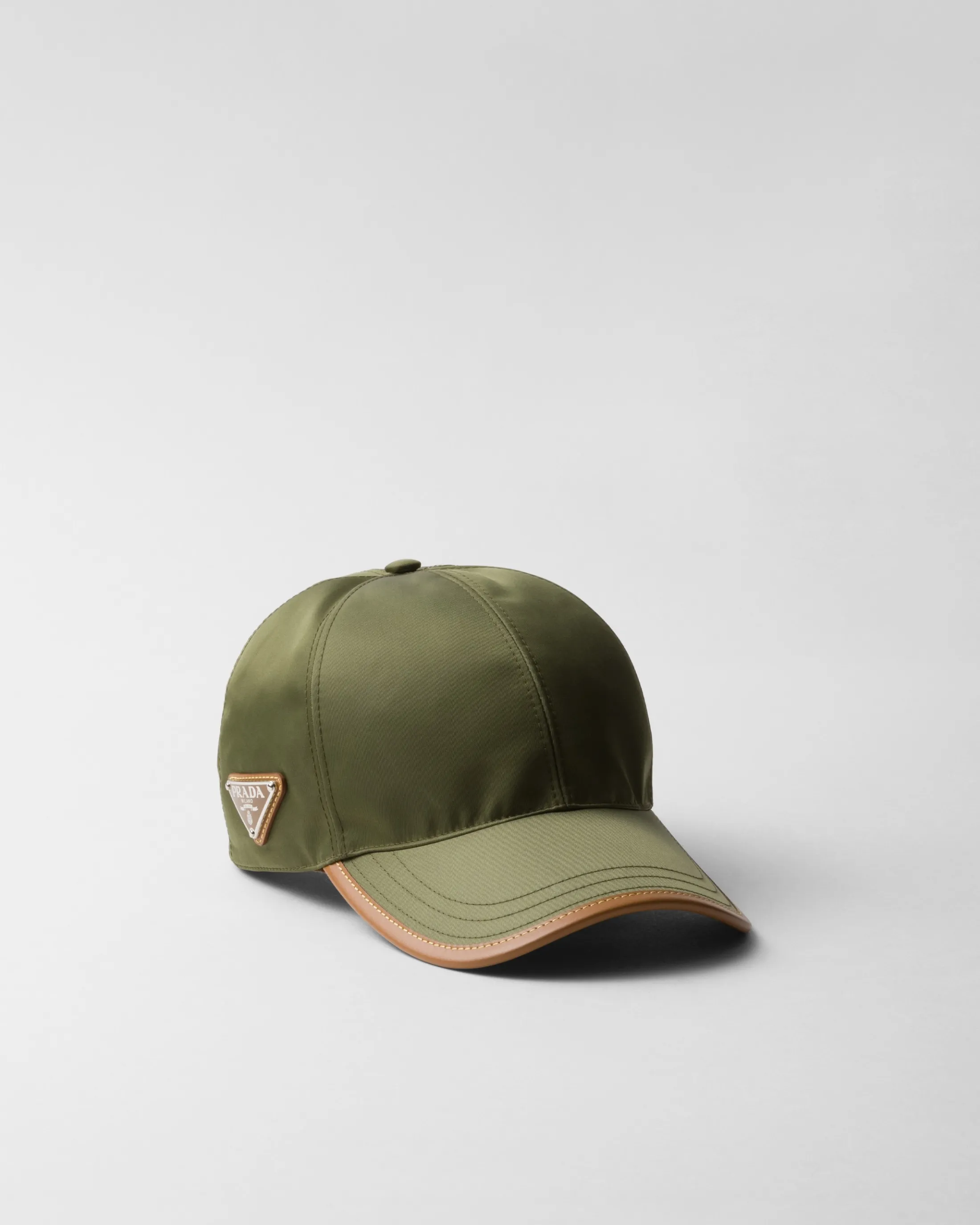 Prada Re-Nylon and leather baseball cap Military/caramel Sale