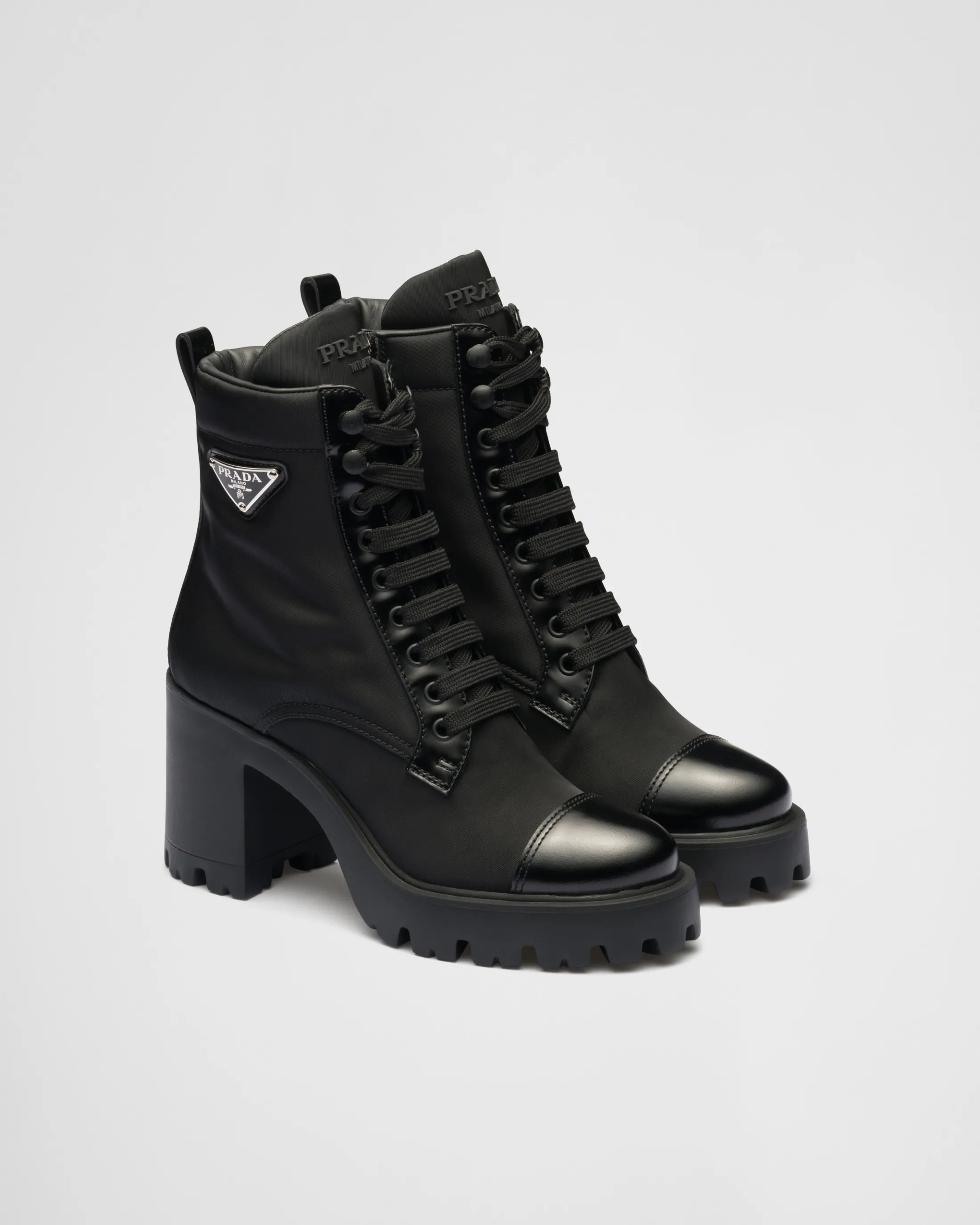 Prada Re-Nylon and leather booties Black Outlet