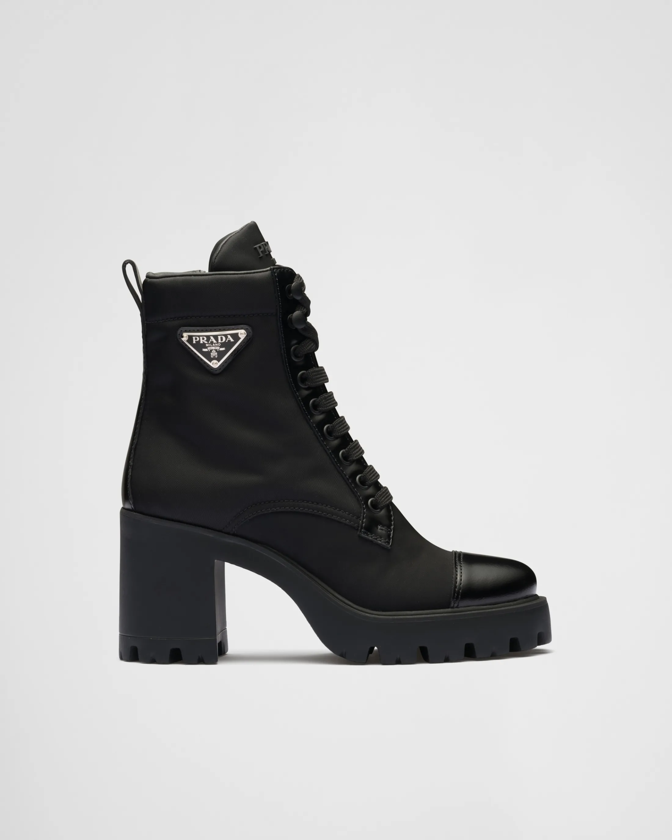 Prada Re-Nylon and leather booties Black Outlet