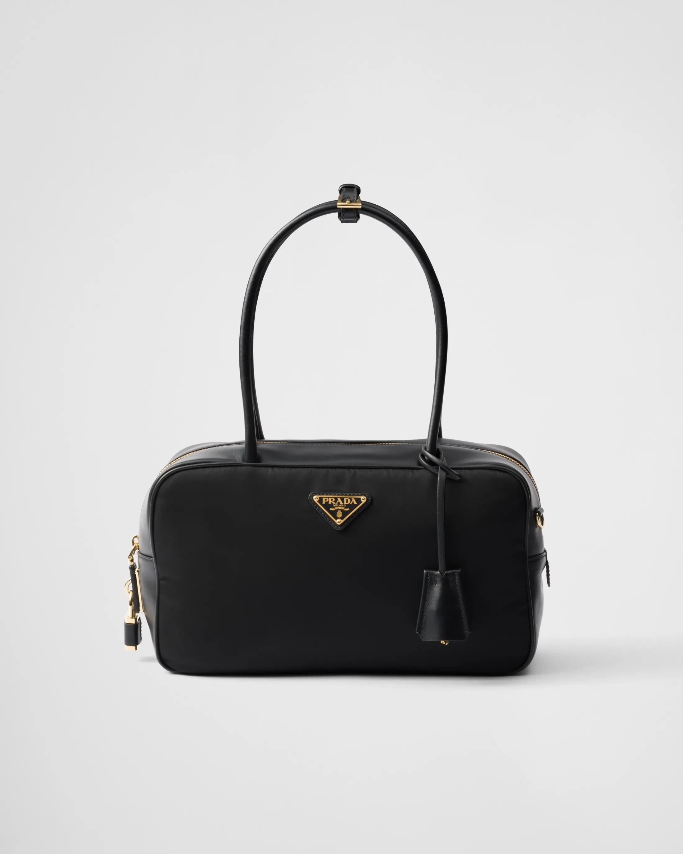 Prada Re-Nylon and leather medium top-handle bag with padlock Black Online