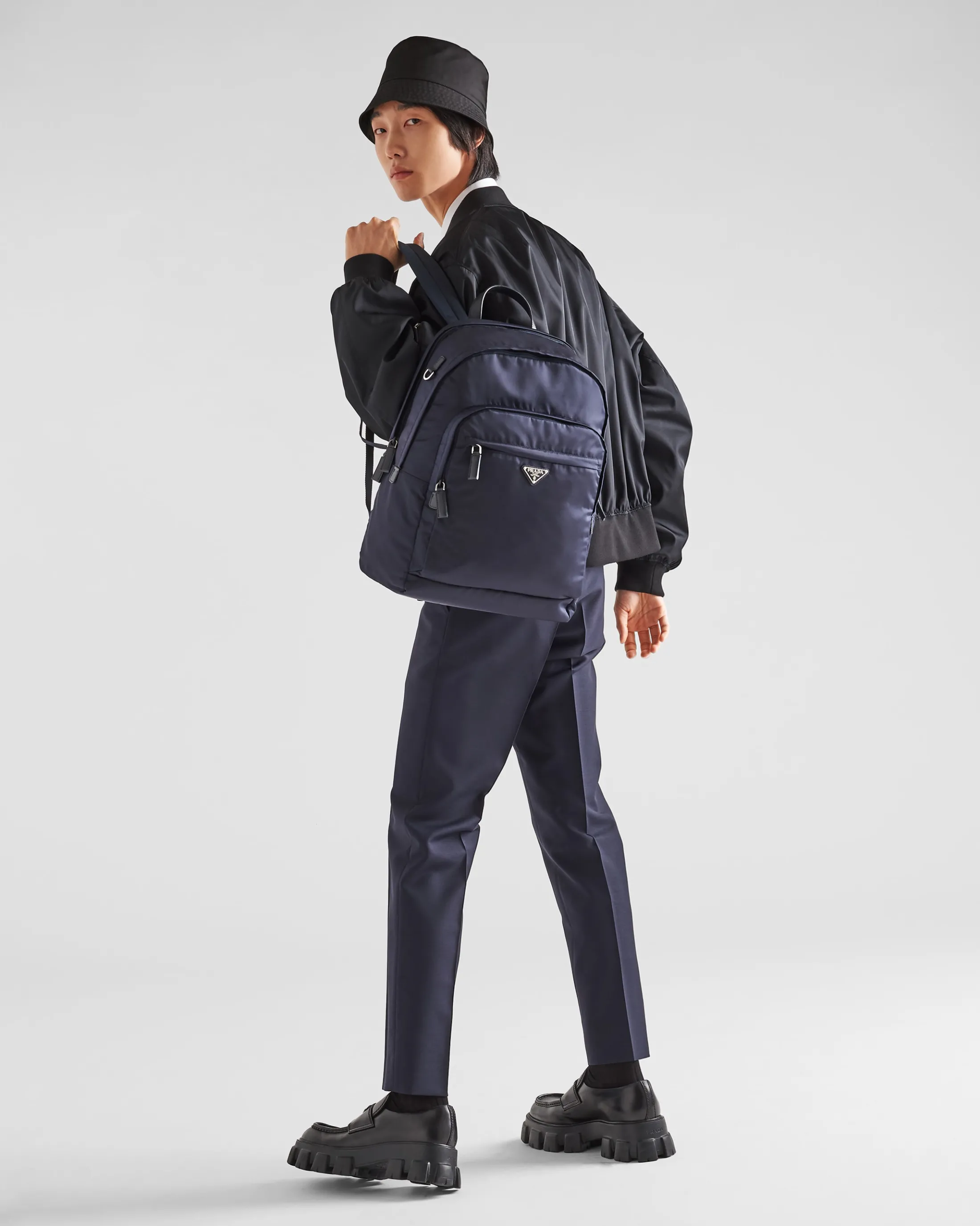 Prada Re-Nylon and Saffiano leather backpack Navy Fashion