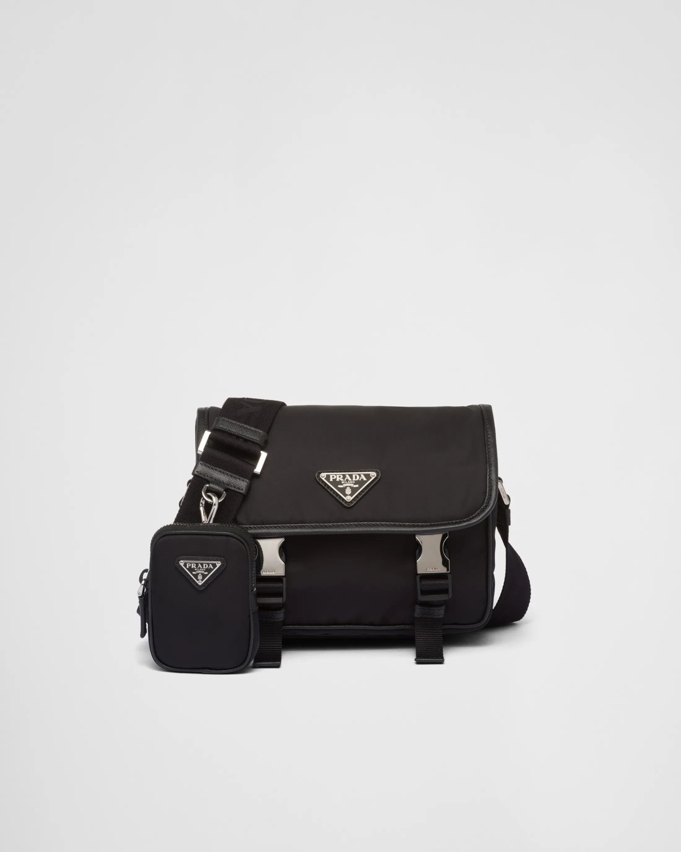 Prada Re-Nylon and Saffiano leather shoulder bag Black Outlet