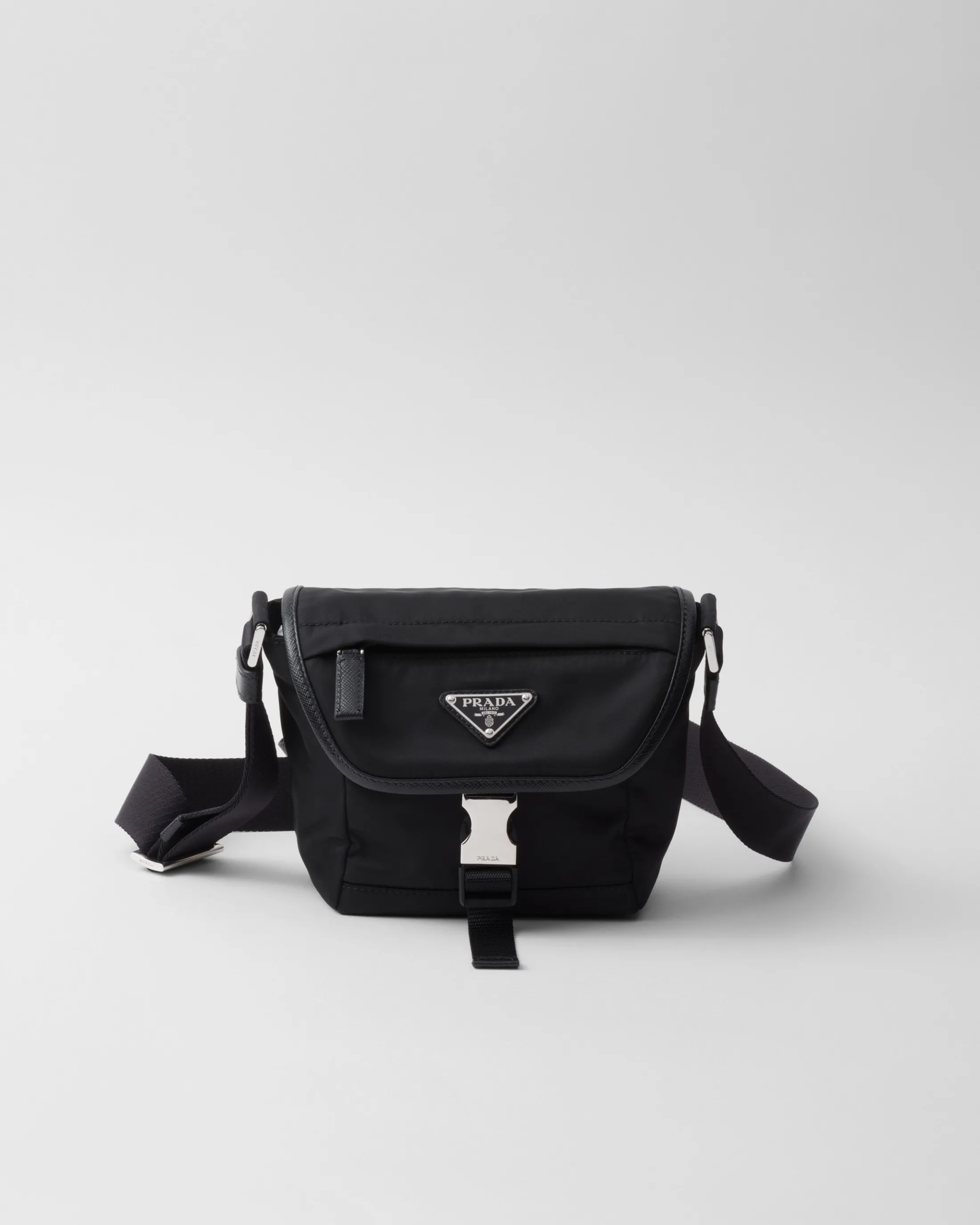 Prada Re-Nylon and Saffiano leather shoulder bag Black Discount