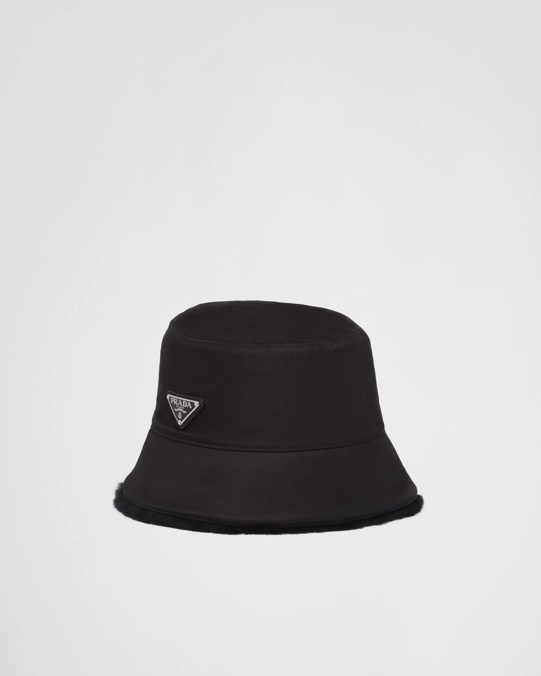 Prada Re-Nylon and shearling bucket hat Black Cheap