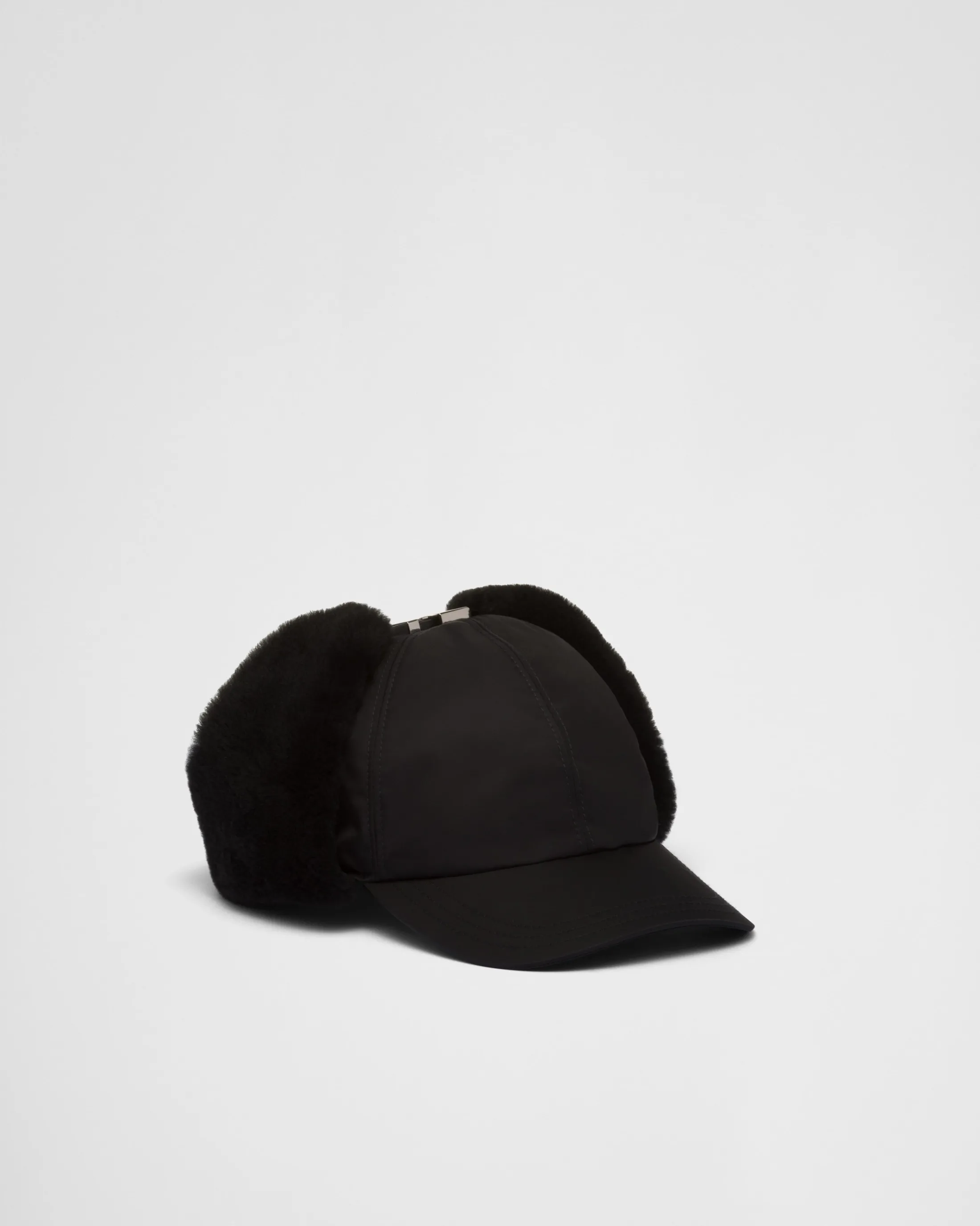 Prada Re-Nylon and shearling hat Black Store