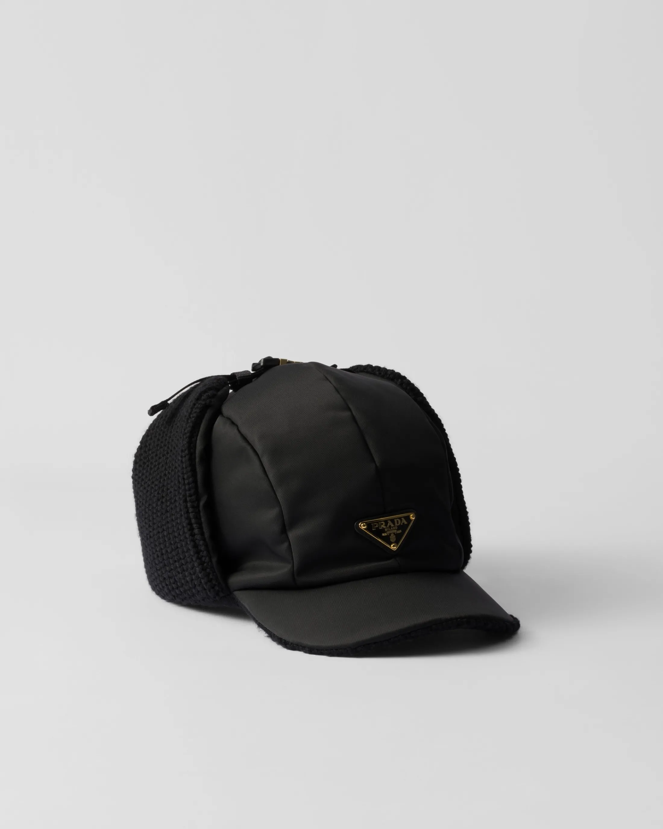 Prada Re-Nylon and wool trapper hat Black Cheap