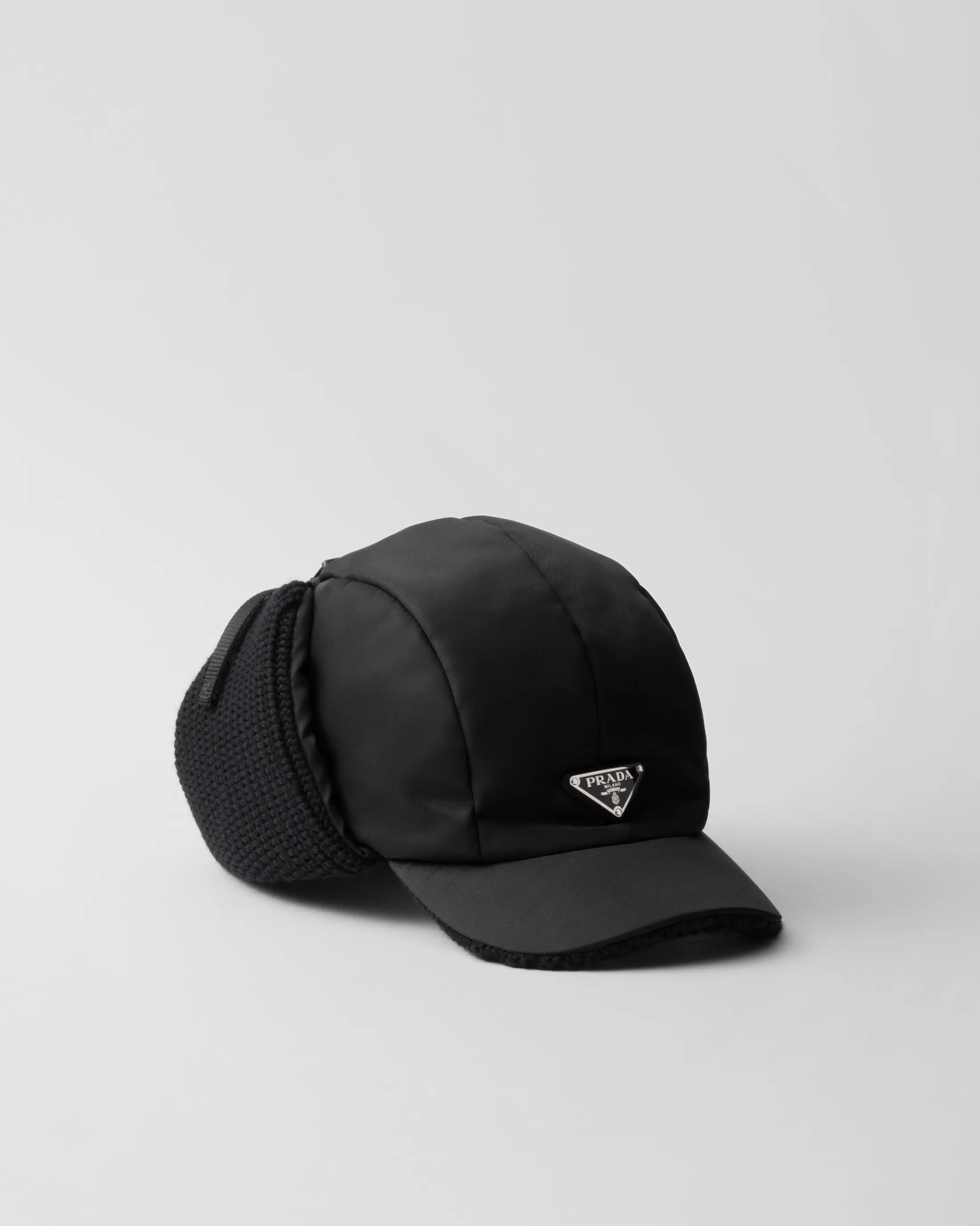 Prada Re-Nylon and wool trapper hat Black Cheap