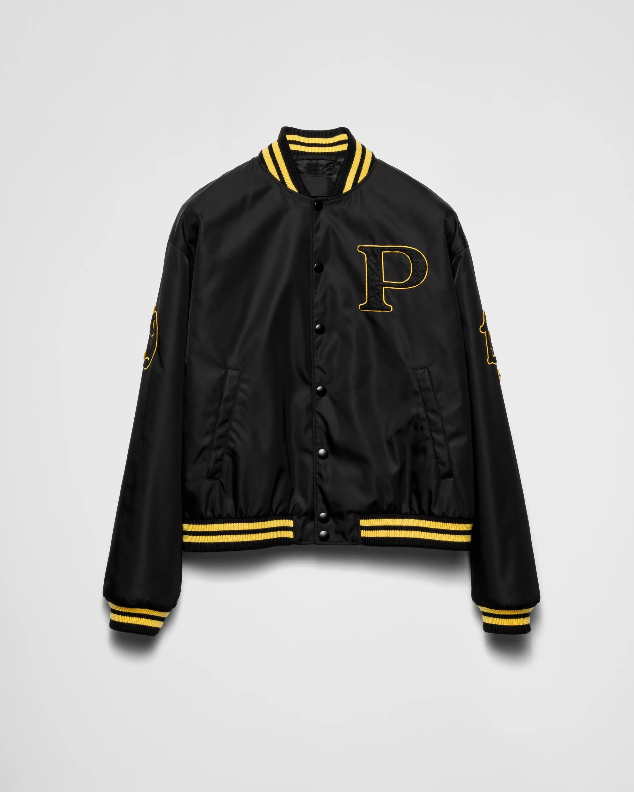 Prada Re-Nylon bomber jacket with patch Black Shop