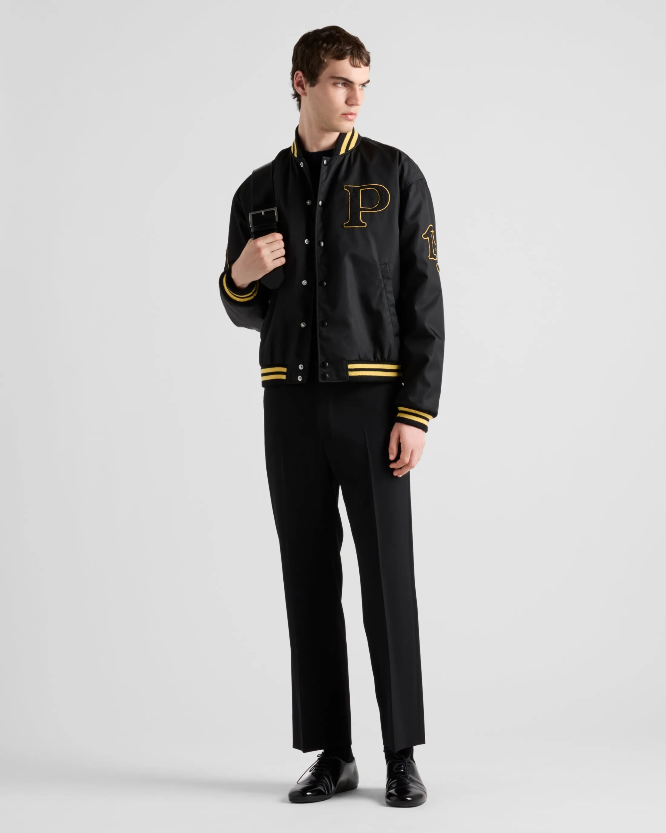 Prada Re-Nylon bomber jacket with patch Black Shop