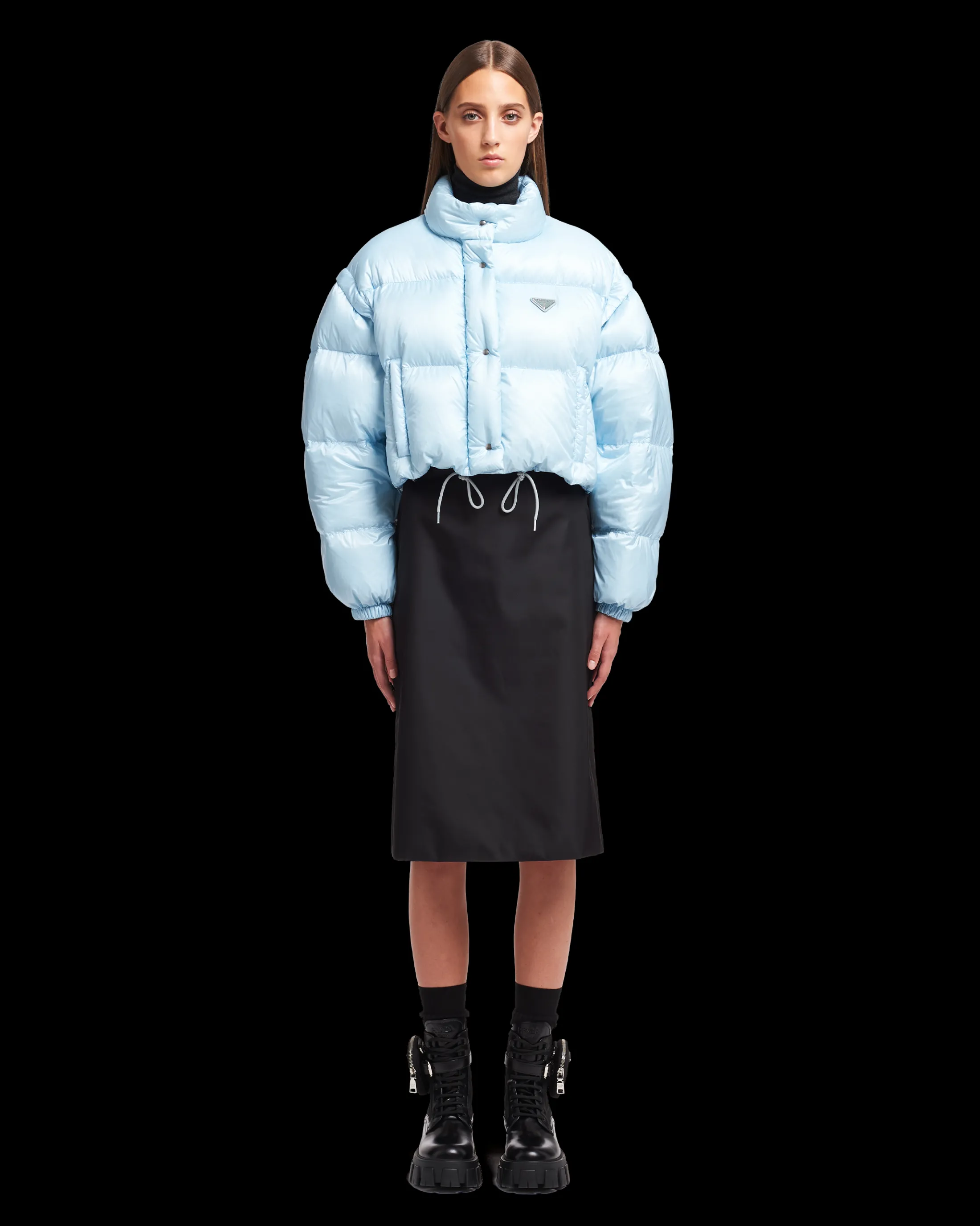 Prada Re-Nylon cropped convertible down jacket Skyblue Discount