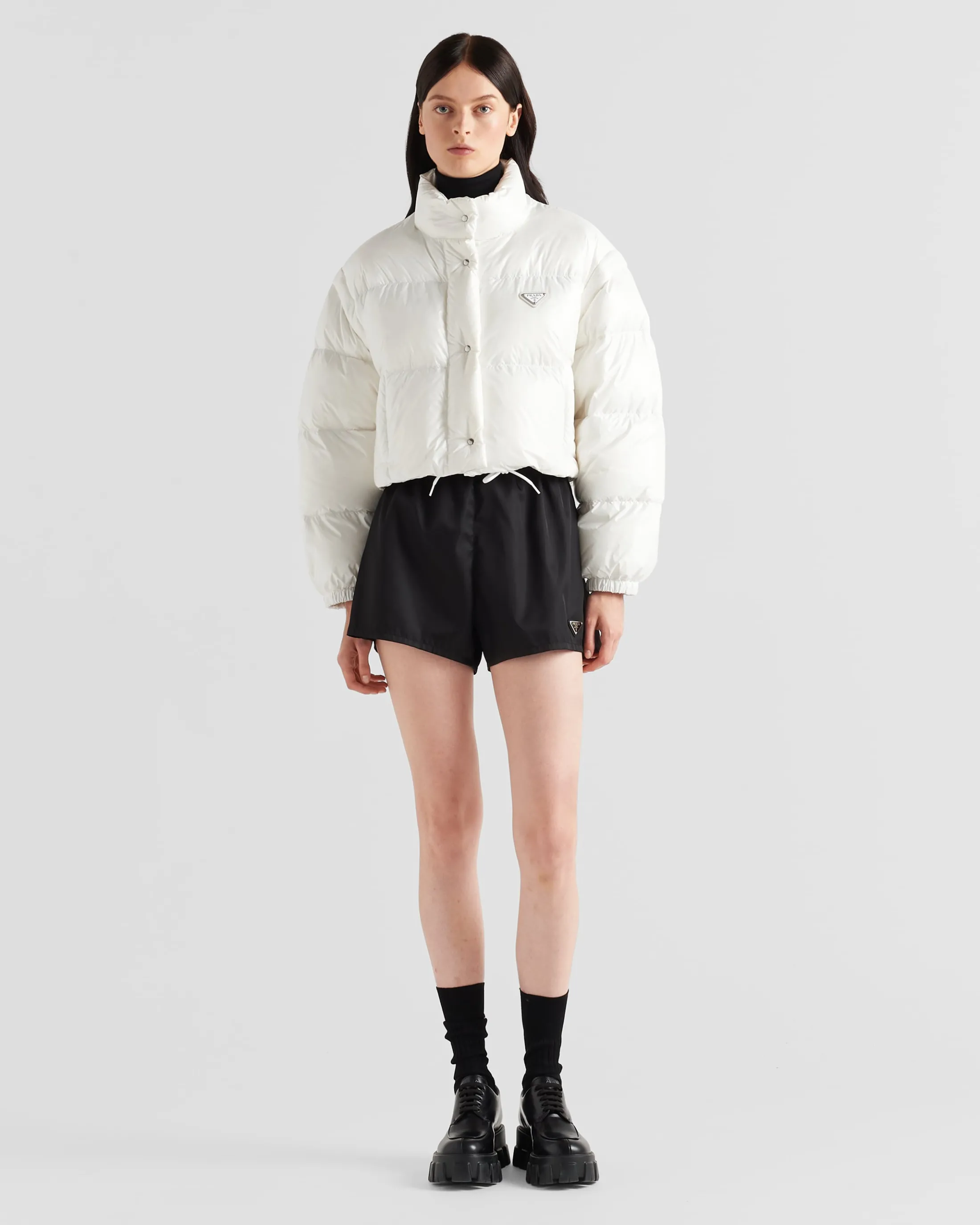 Prada Re-Nylon cropped convertible down jacket White Fashion