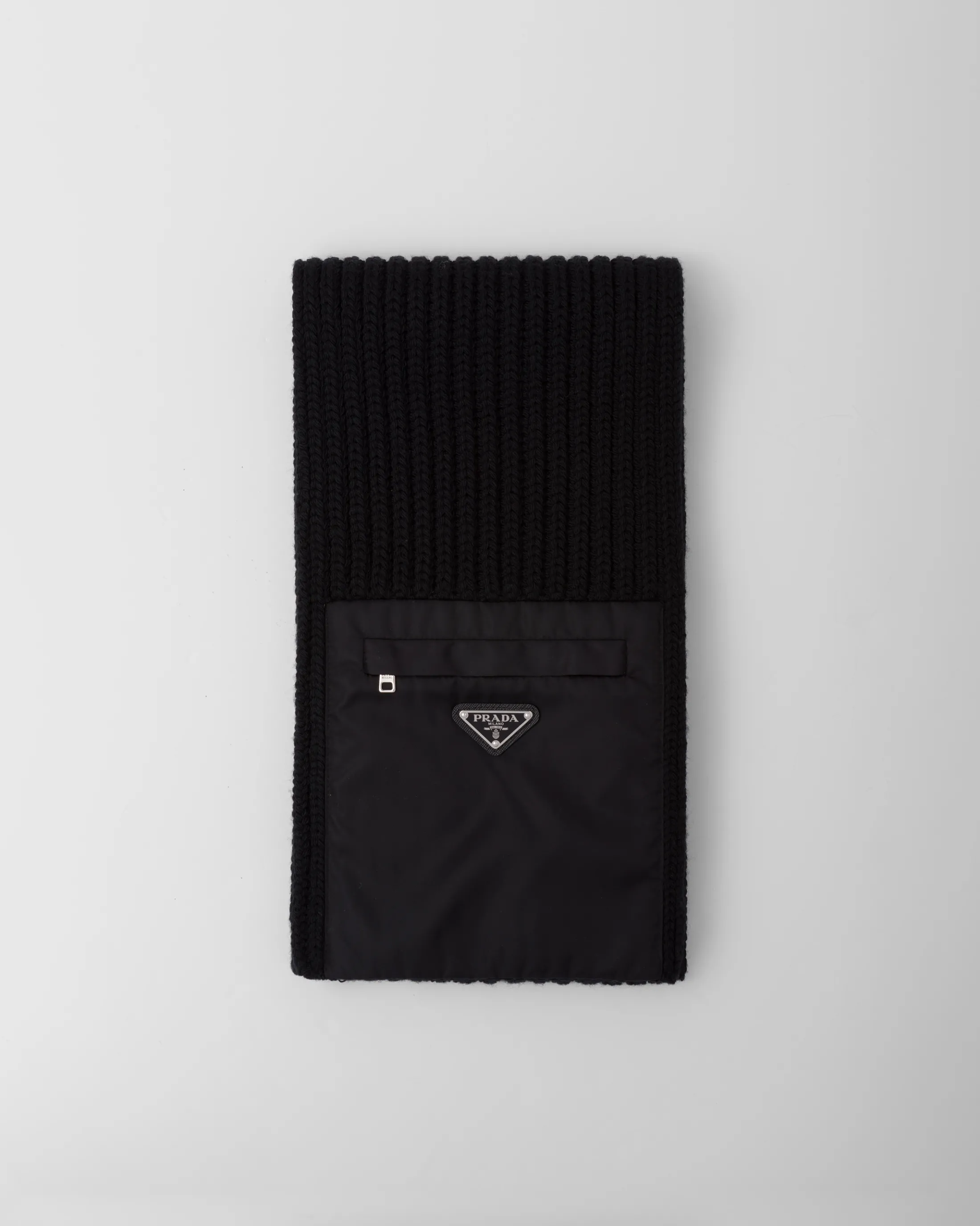 Prada Re-Nylon gabardine and wool scarf Black Store