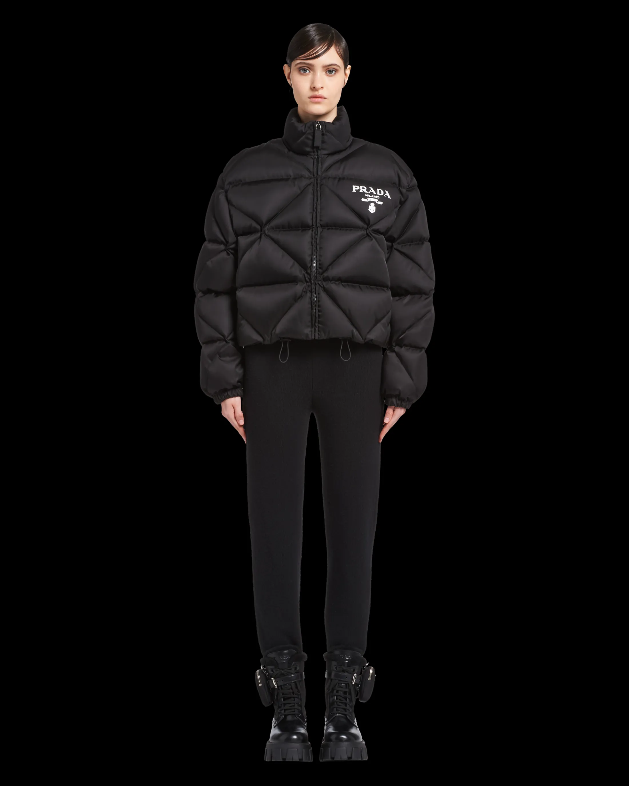 Prada Re-Nylon Gabardine cropped down jacket Black Outlet