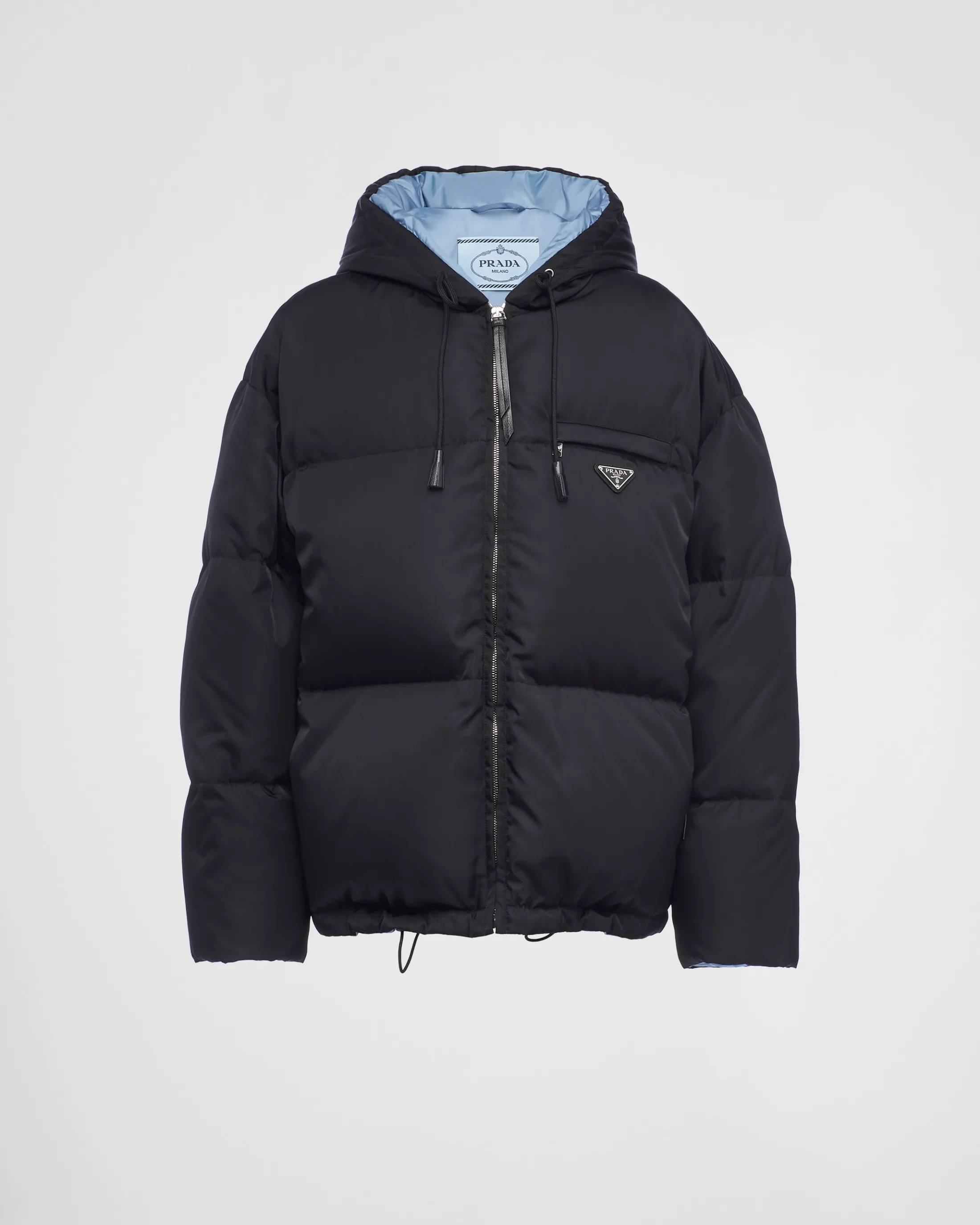 Prada Re-Nylon Gabardine hooded down jacket Black Clearance