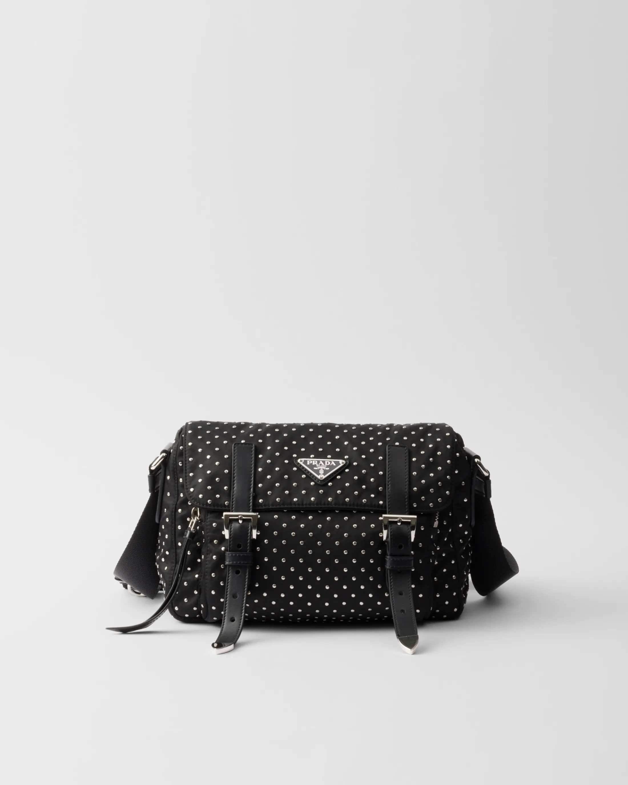 Prada Re-Nylon shoulder bag with studs Black Outlet