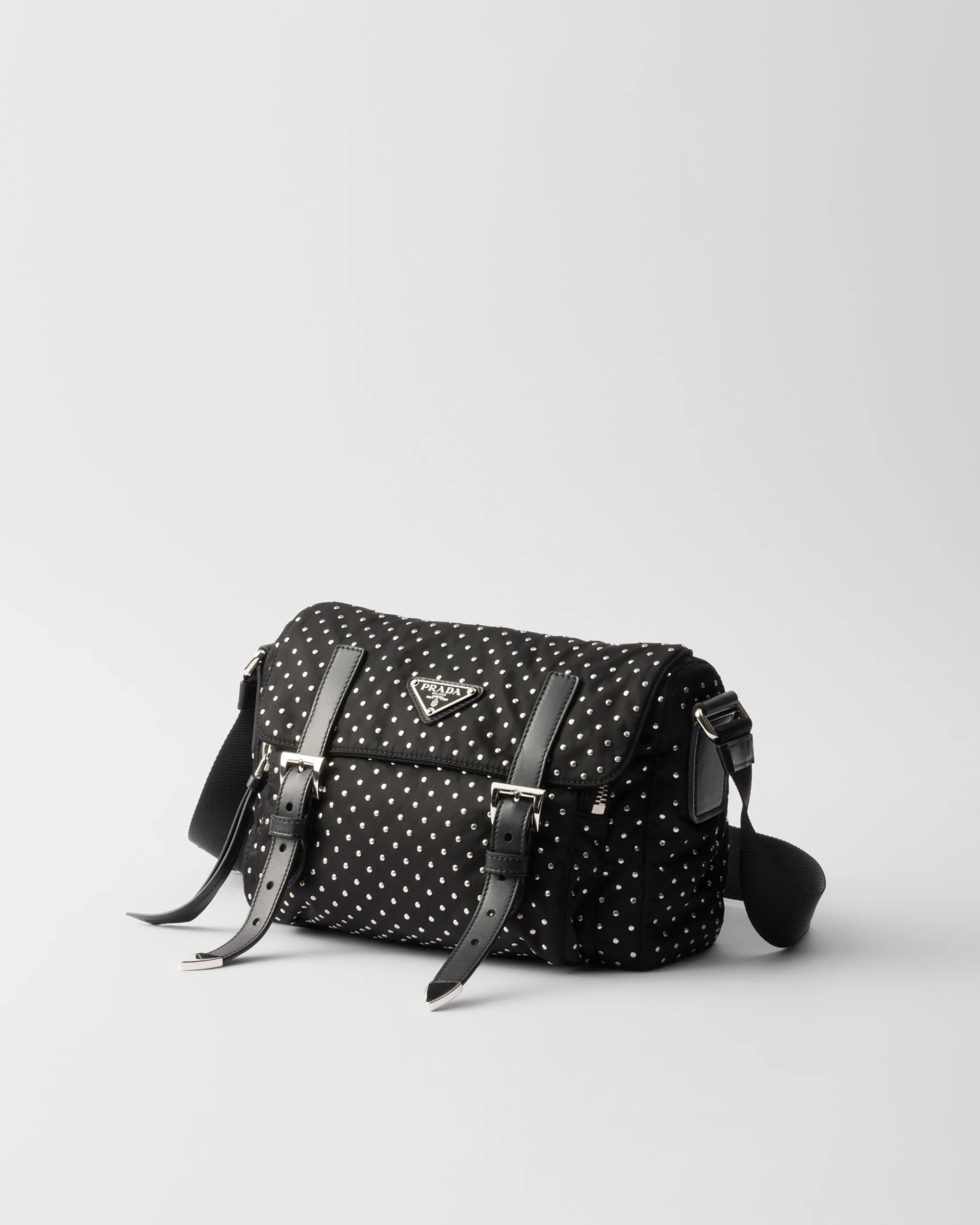 Prada Re-Nylon shoulder bag with studs Black Outlet